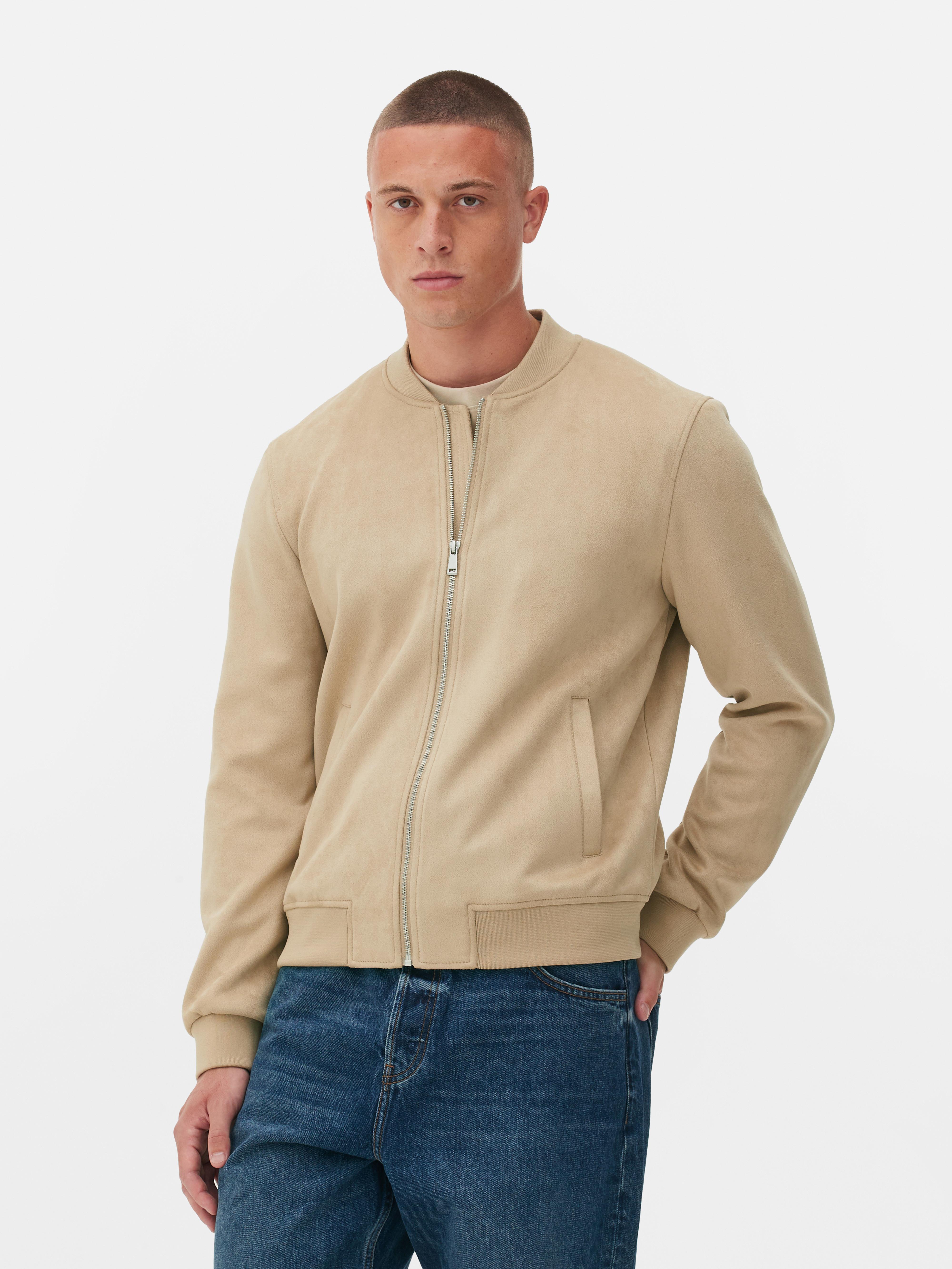 Mens Tan Faux Suede Bomber Jacket Primark