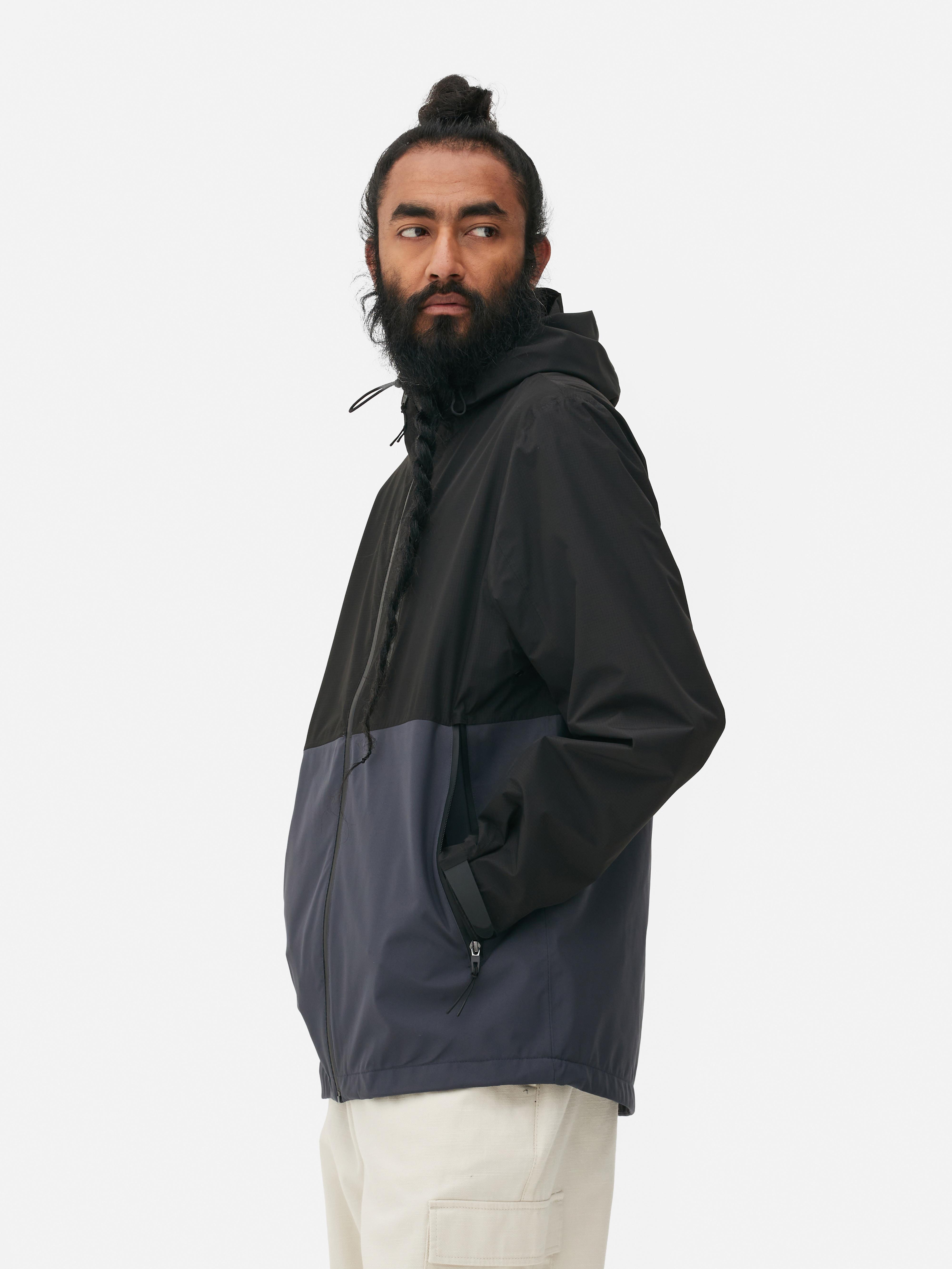 Mens Navy Colour Block Multi Pocket Raincoat Primark
