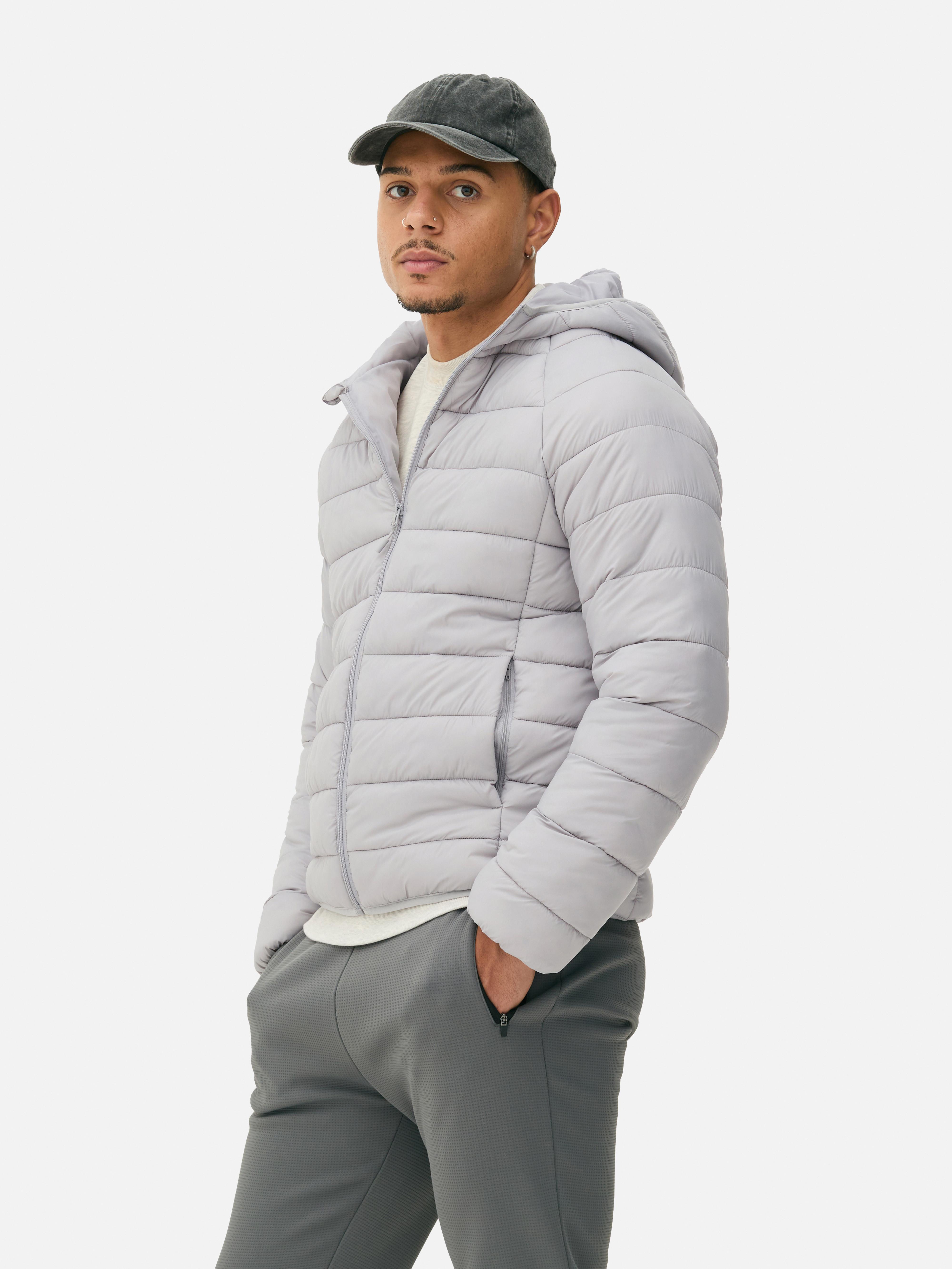 Men s Light Gray Hooded Puffer Jacket Primark