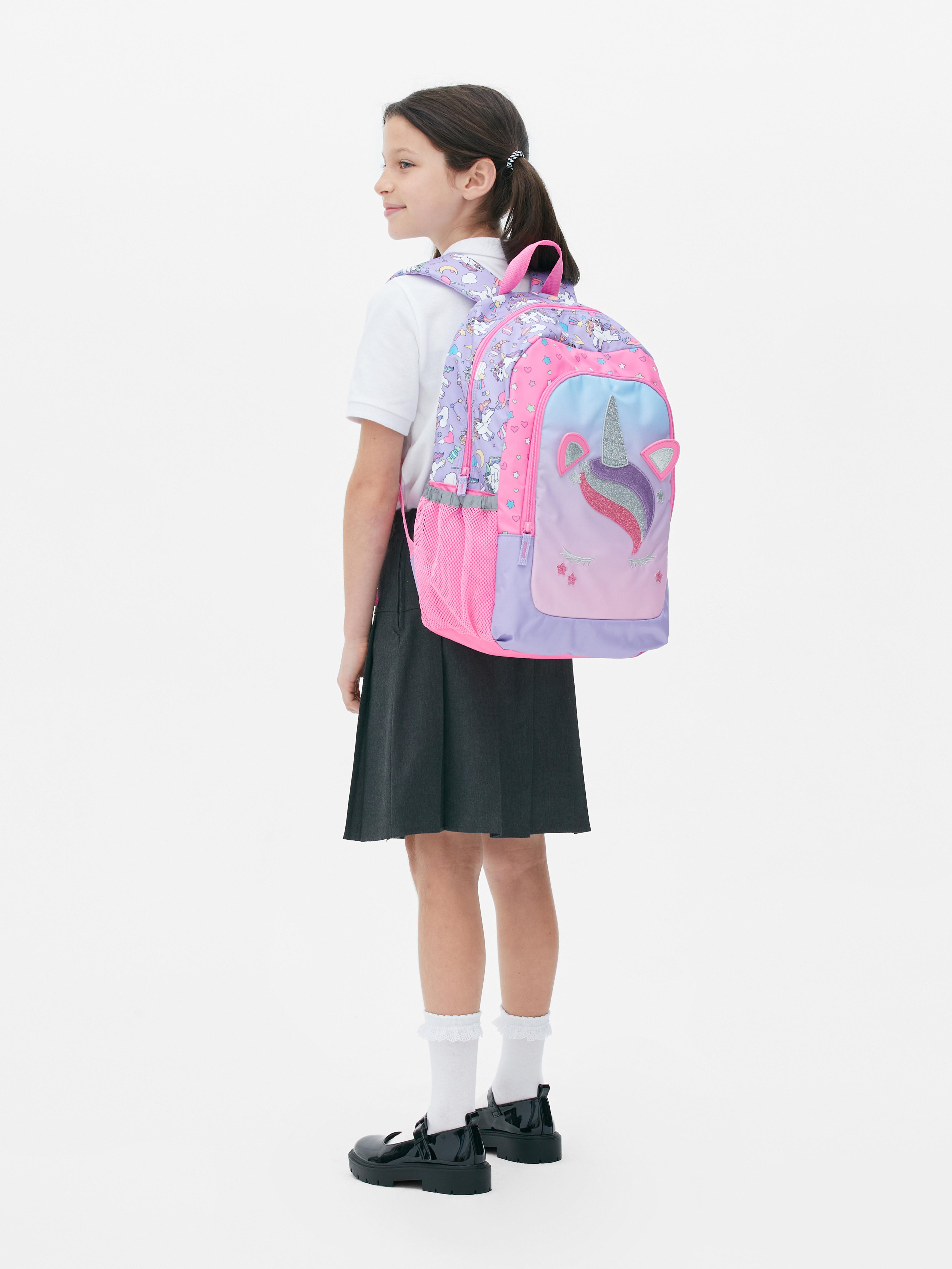 Girls Pink 3D Unicorn School Backpack Primark