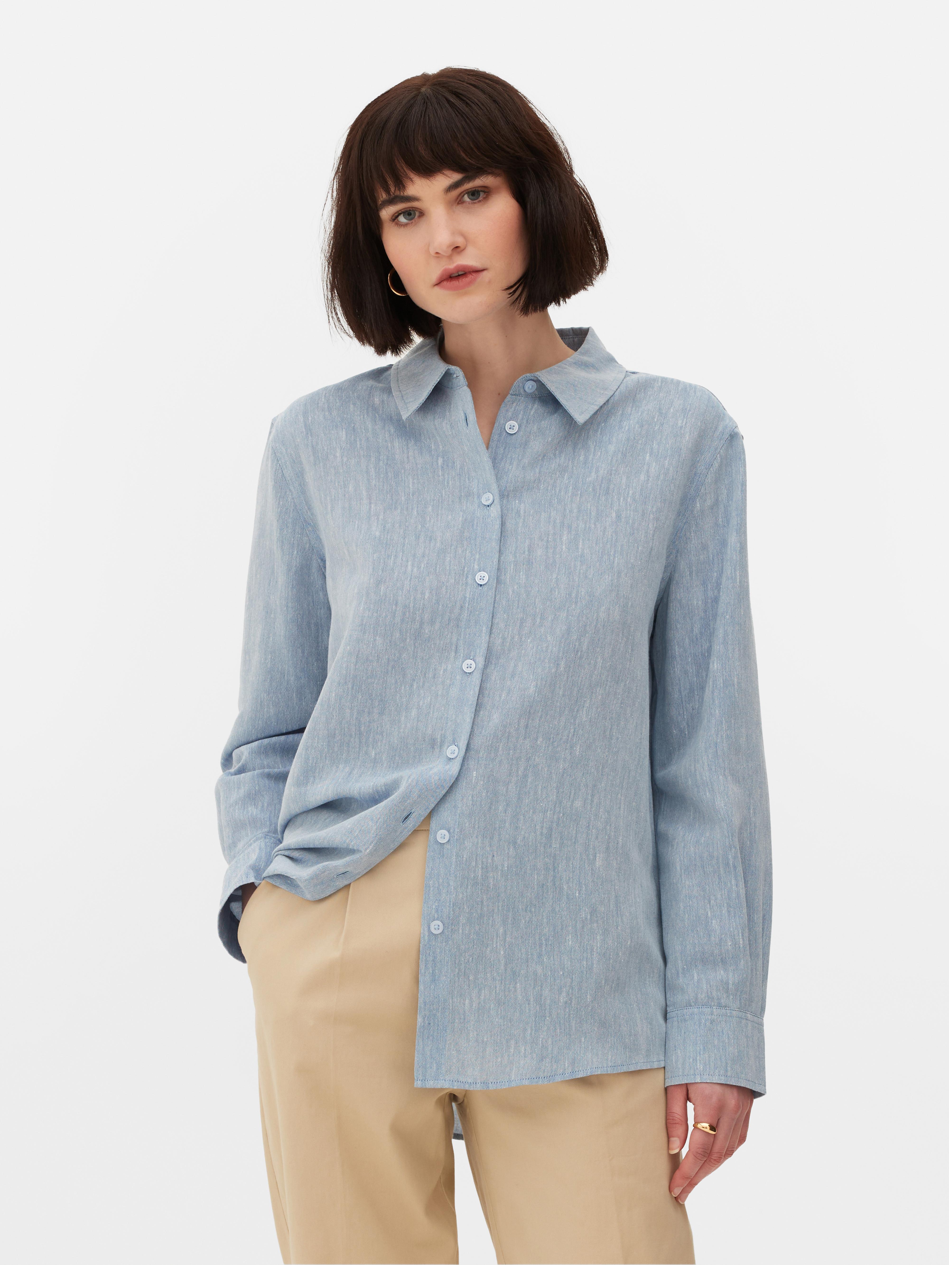 Womens Blue Chambray Long Sleeve Shirt | Primark