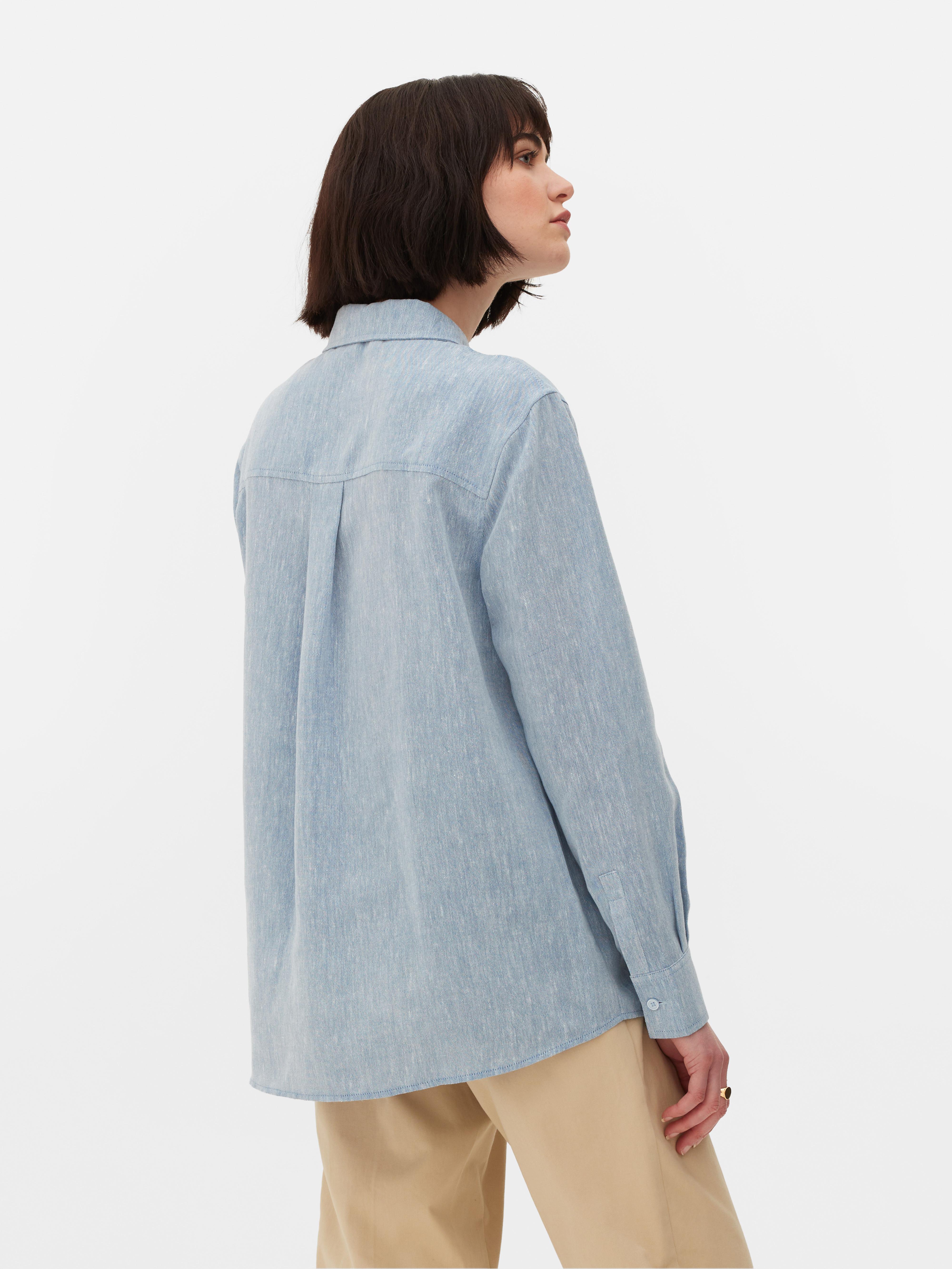 Womens Blue Chambray Long Sleeve Shirt | Primark