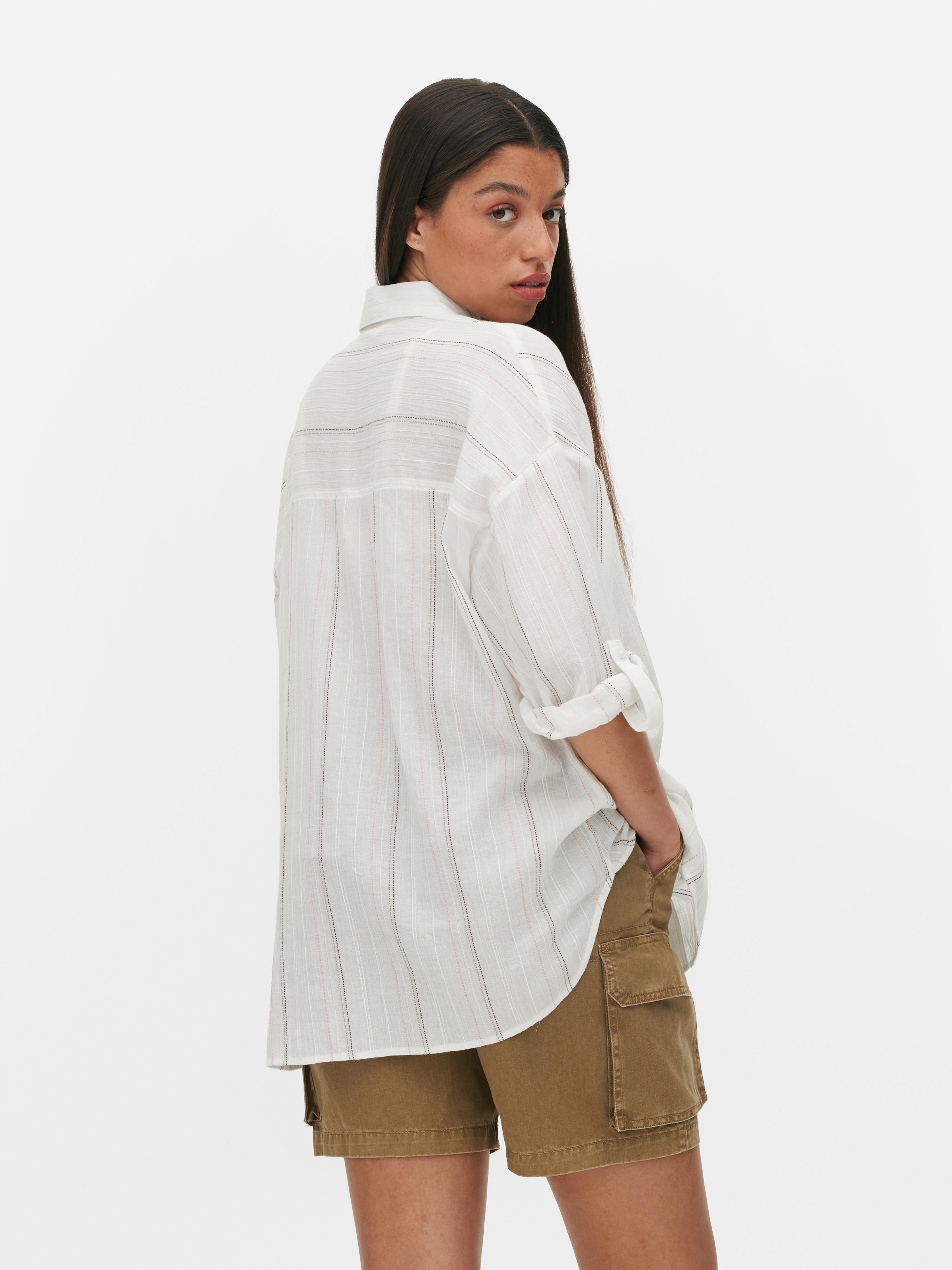 Womens White Stripe Roll Sleeve Oversized Shirt Primark