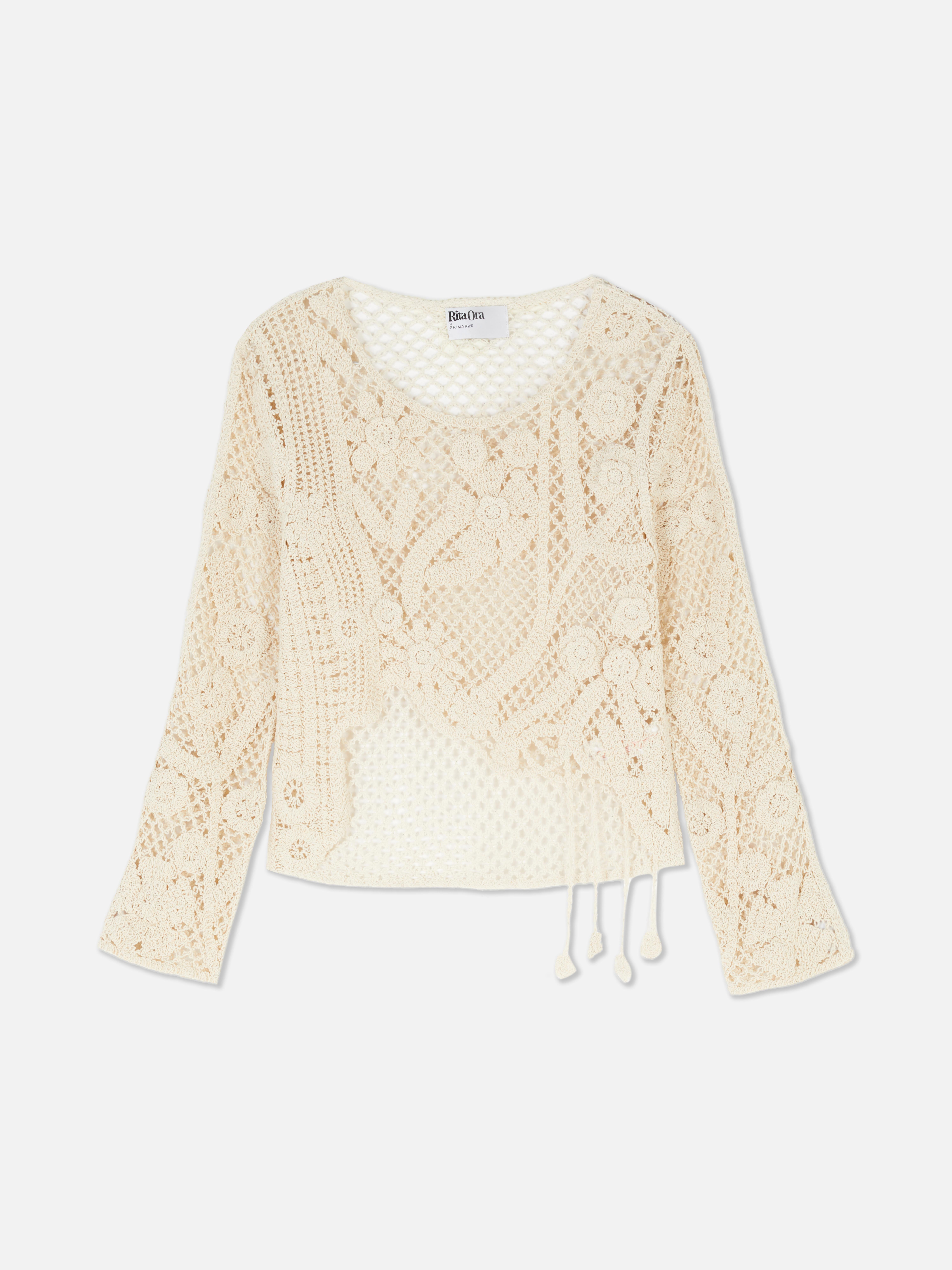 Womens Ivory Rita Ora Asymmetric Hem Crochet Jumper Primark