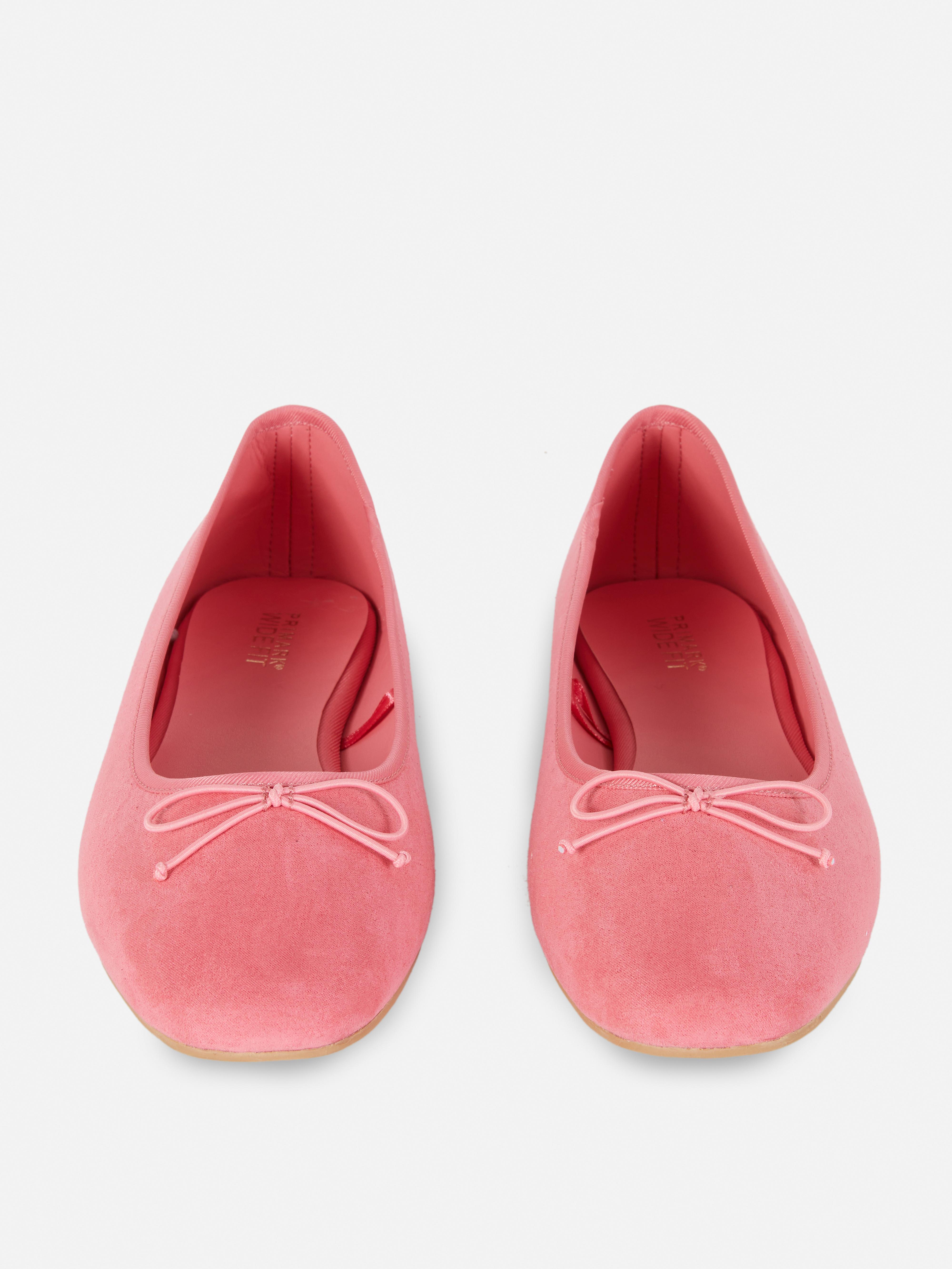 Wide Fit Faux Suede Bow Ballerinas