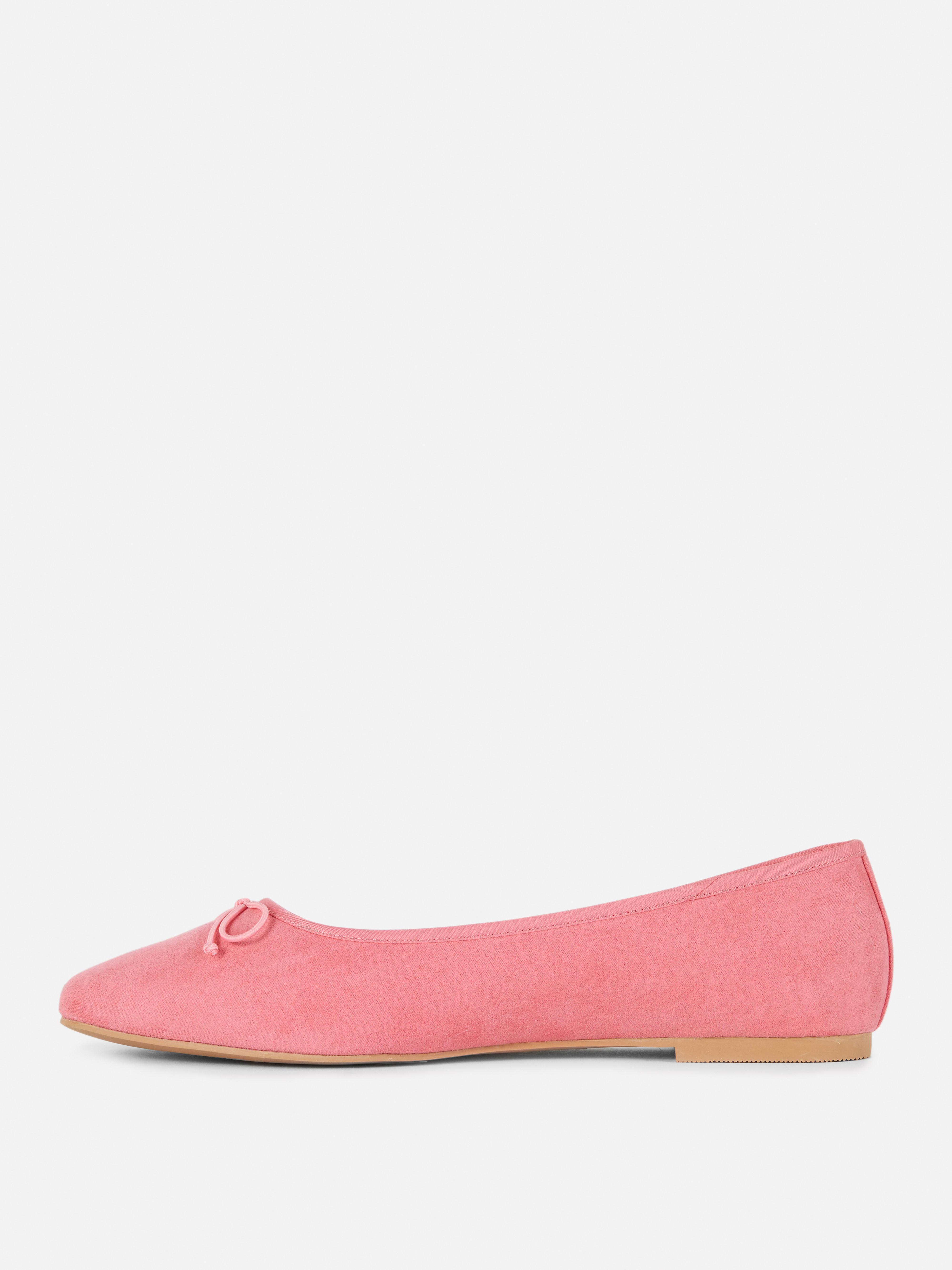 Wide Fit Faux Suede Bow Ballerinas
