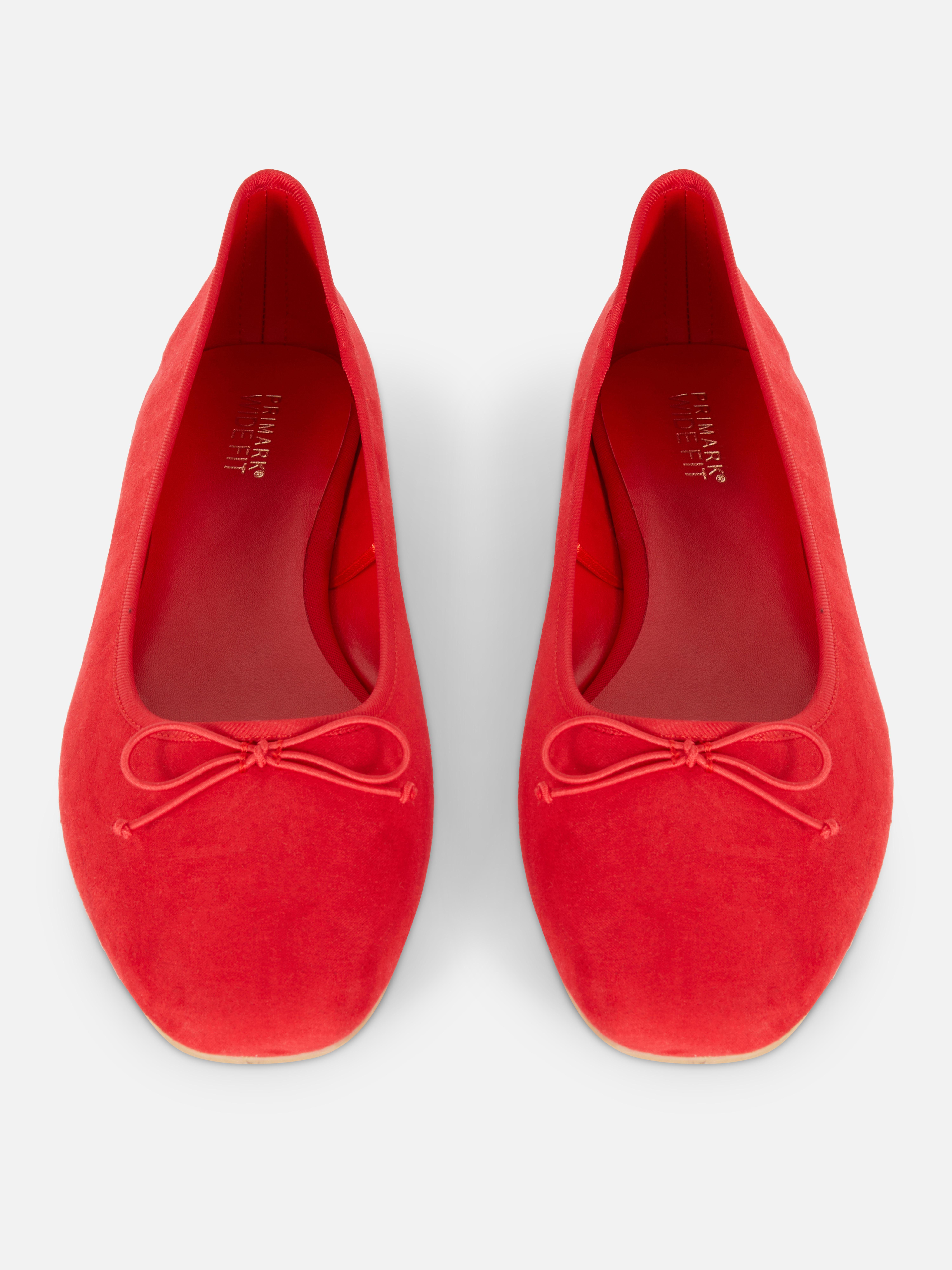Wide Fit Faux Suede Bow Ballerinas