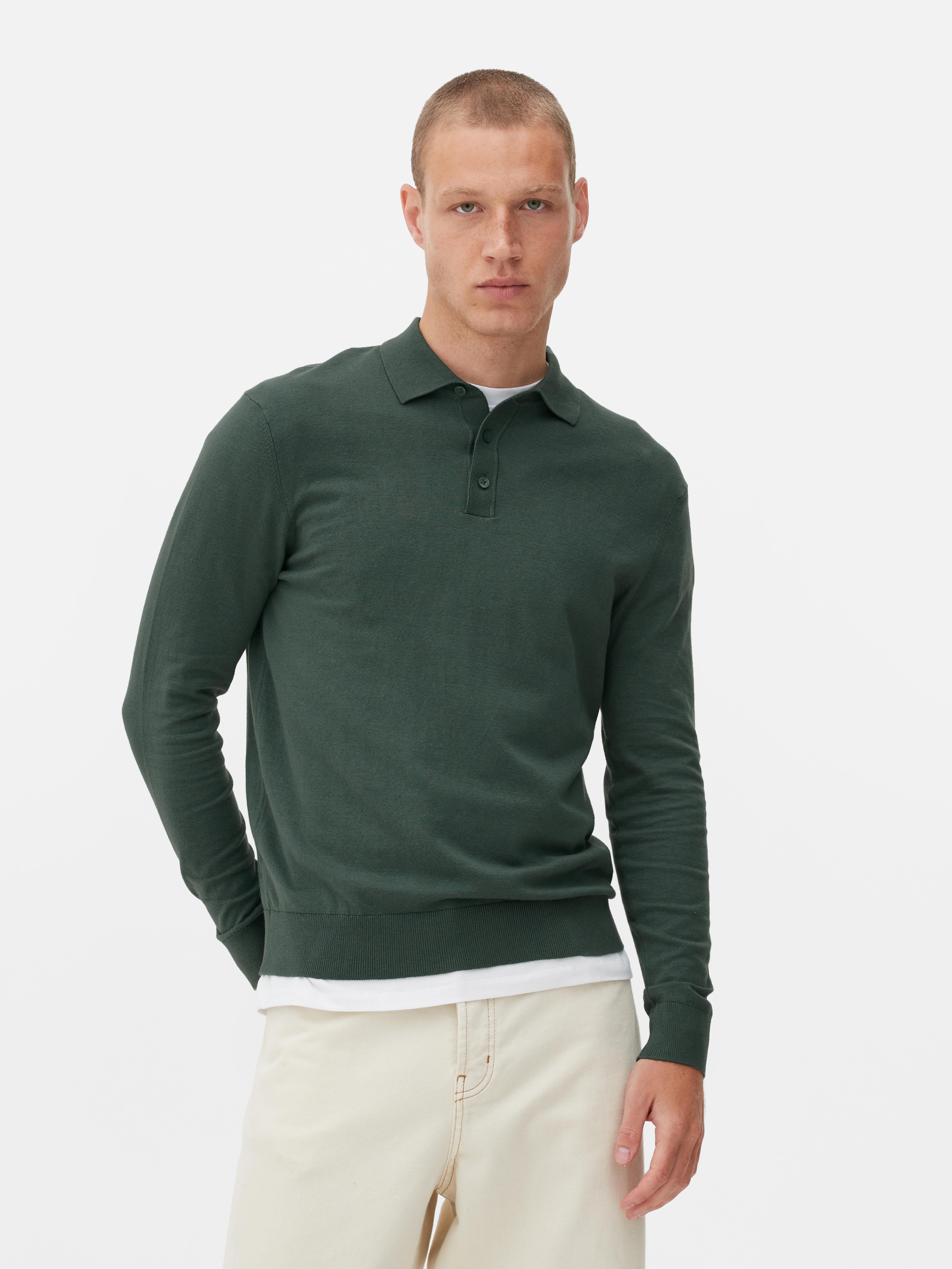 Mens Green Long Sleeve Polo Jumper Primark