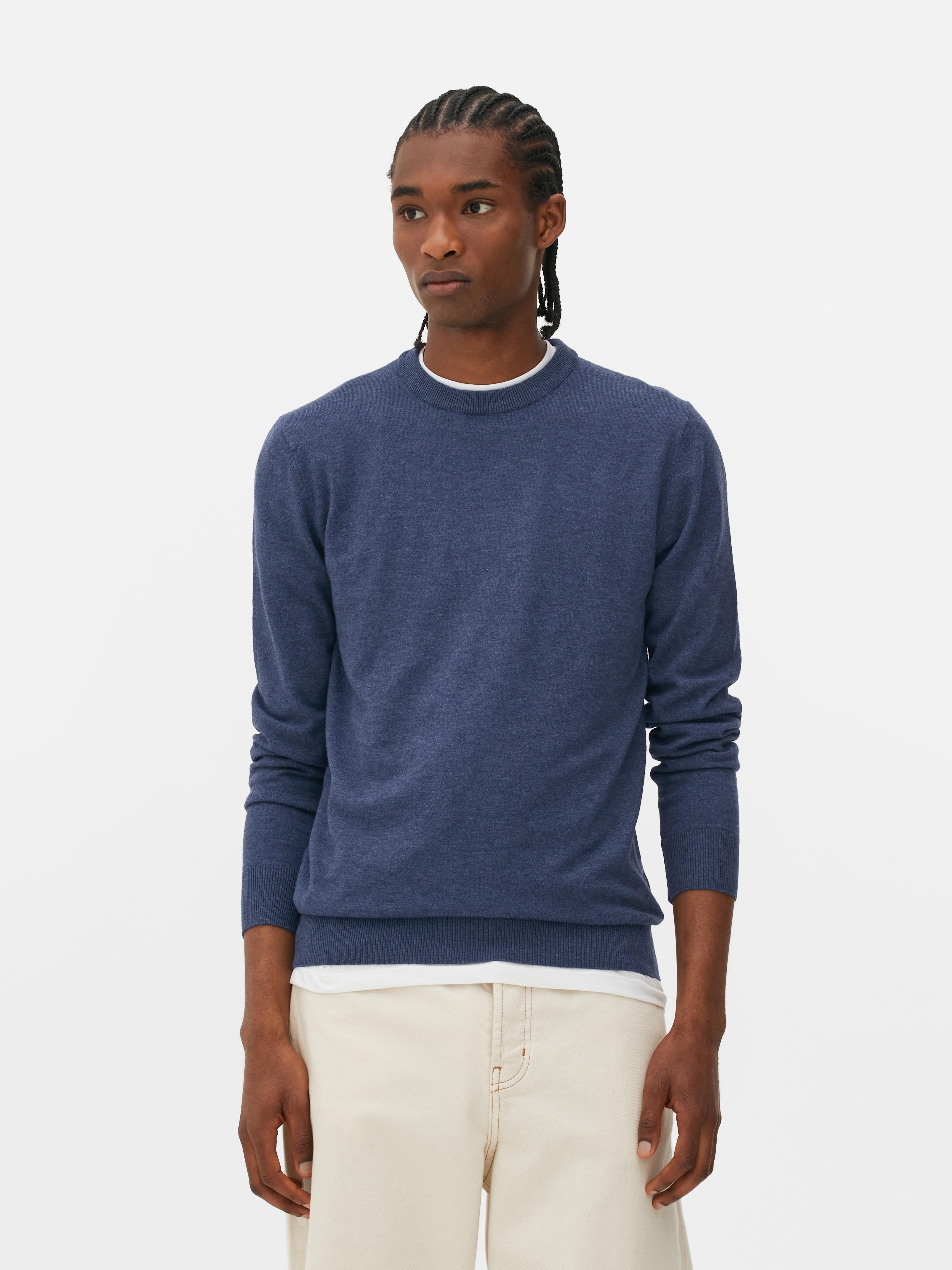 Mens Blue Crew Neck Fine Knit Jumper Primark