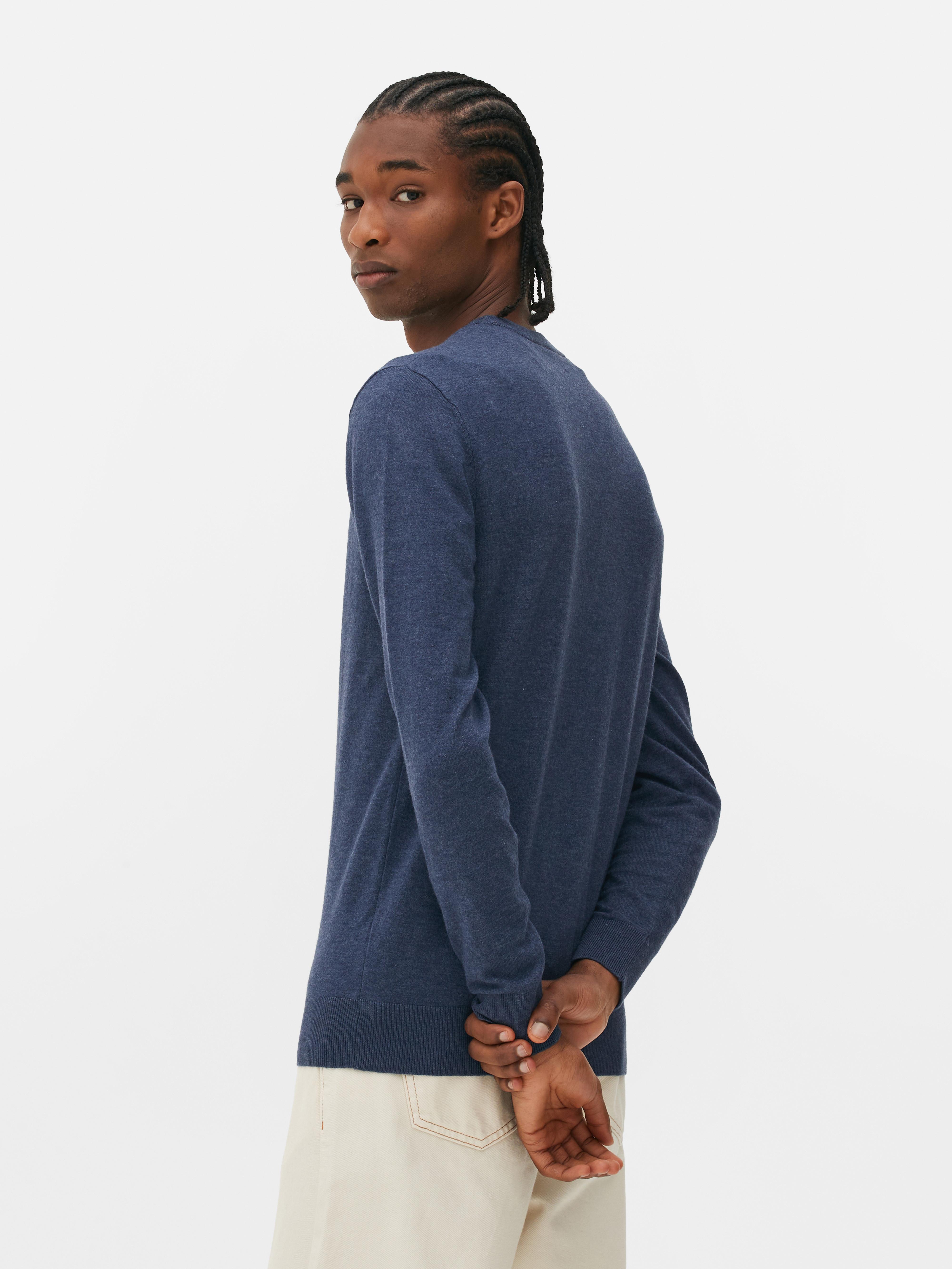 Mens Blue Crew Neck Fine Knit Jumper Primark