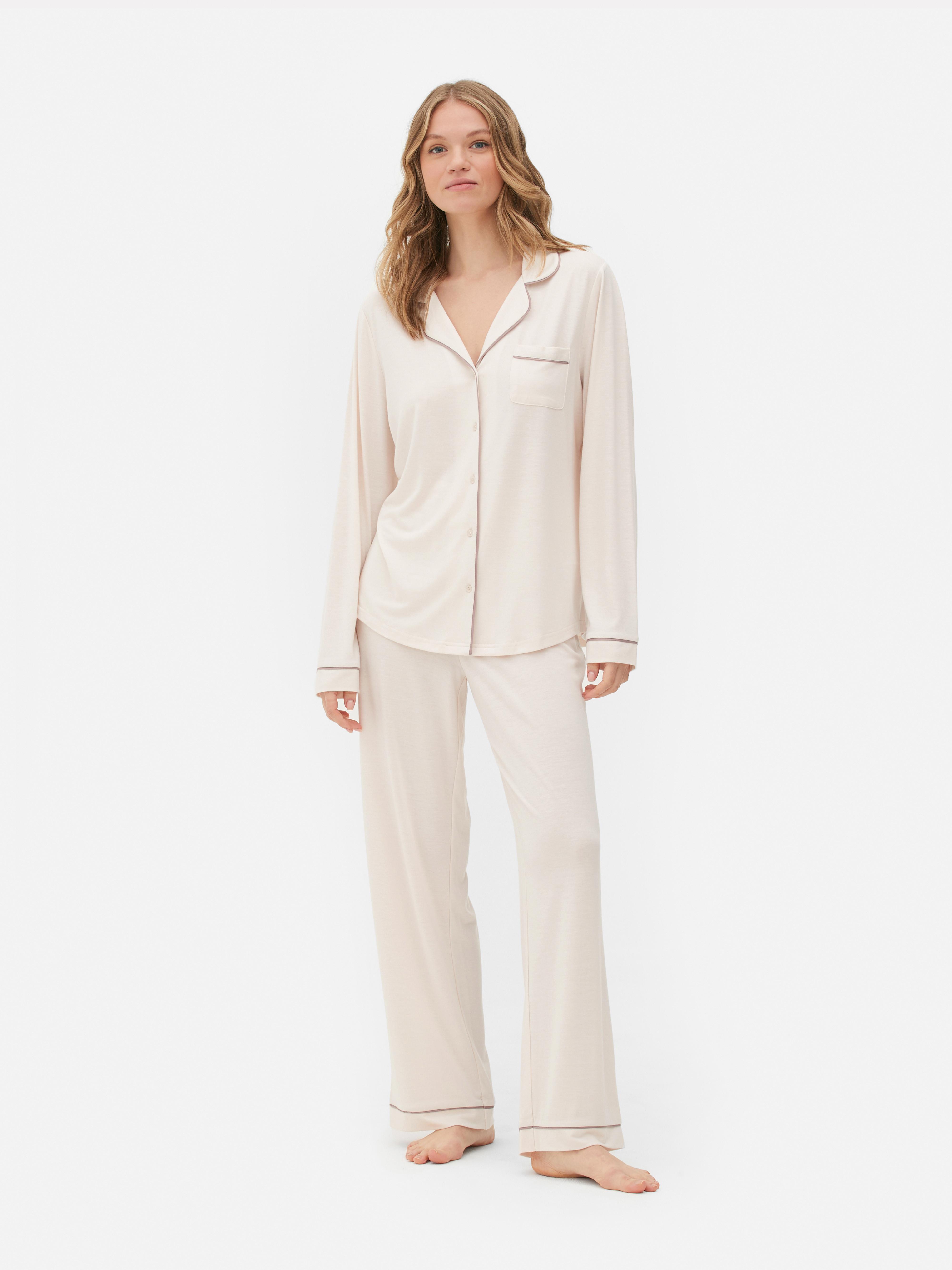 Womens Oyster Boyfriend Long Pyjamas Primark