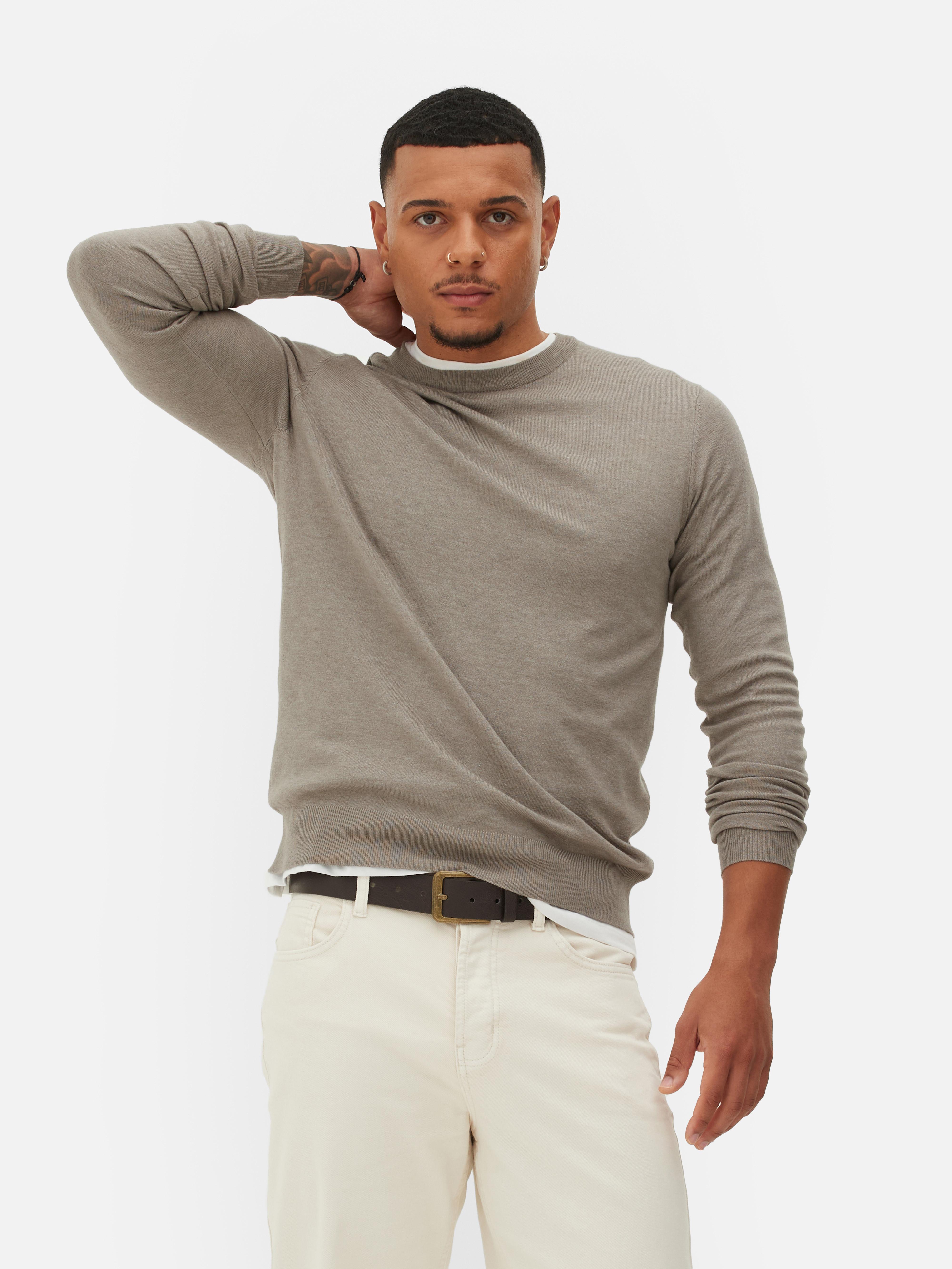 Mens Natural Crew Neck Fine Knit Jumper Primark