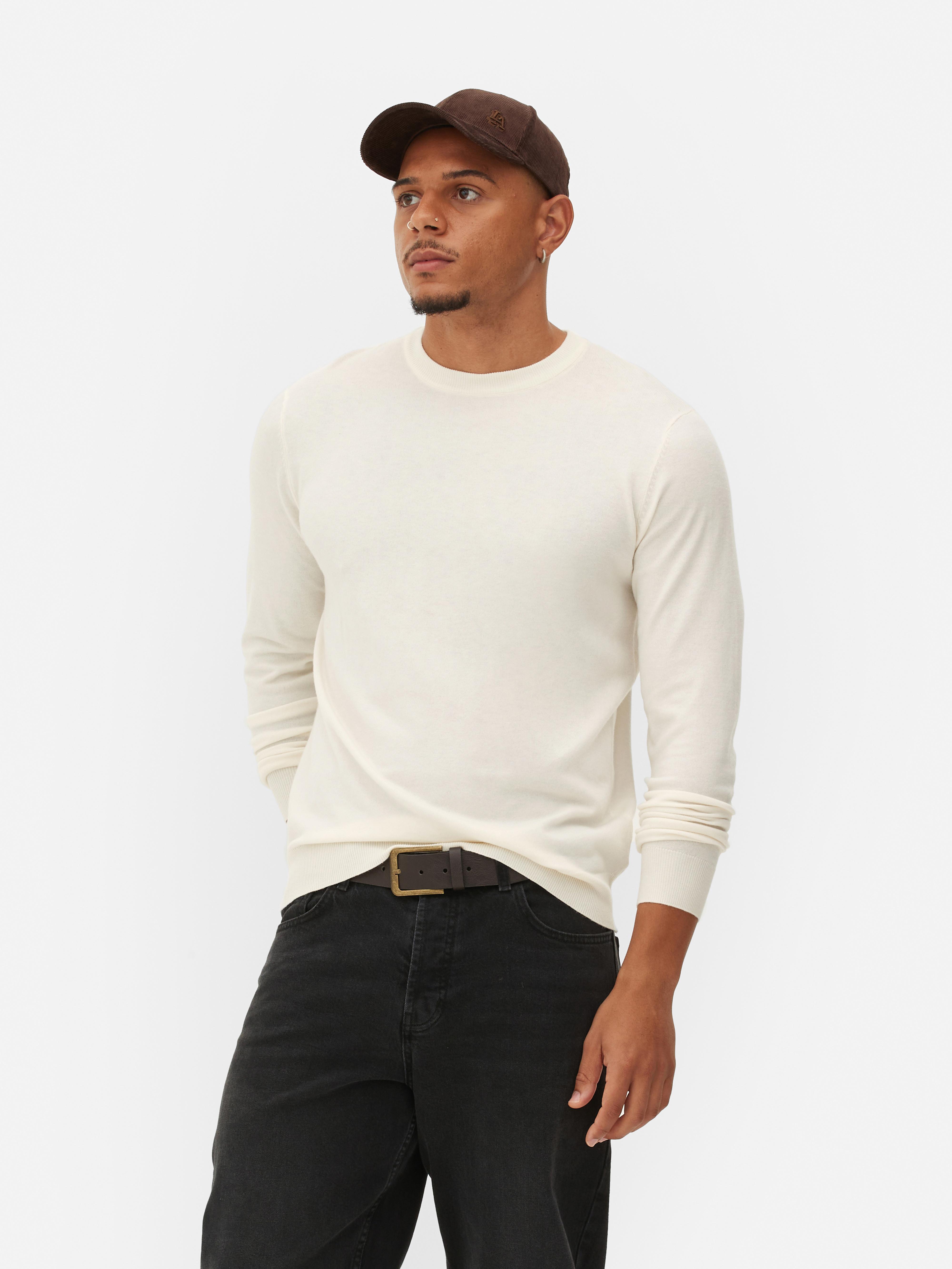 Men s Ecru Crew Neck Fine Knit Jumper Penneys