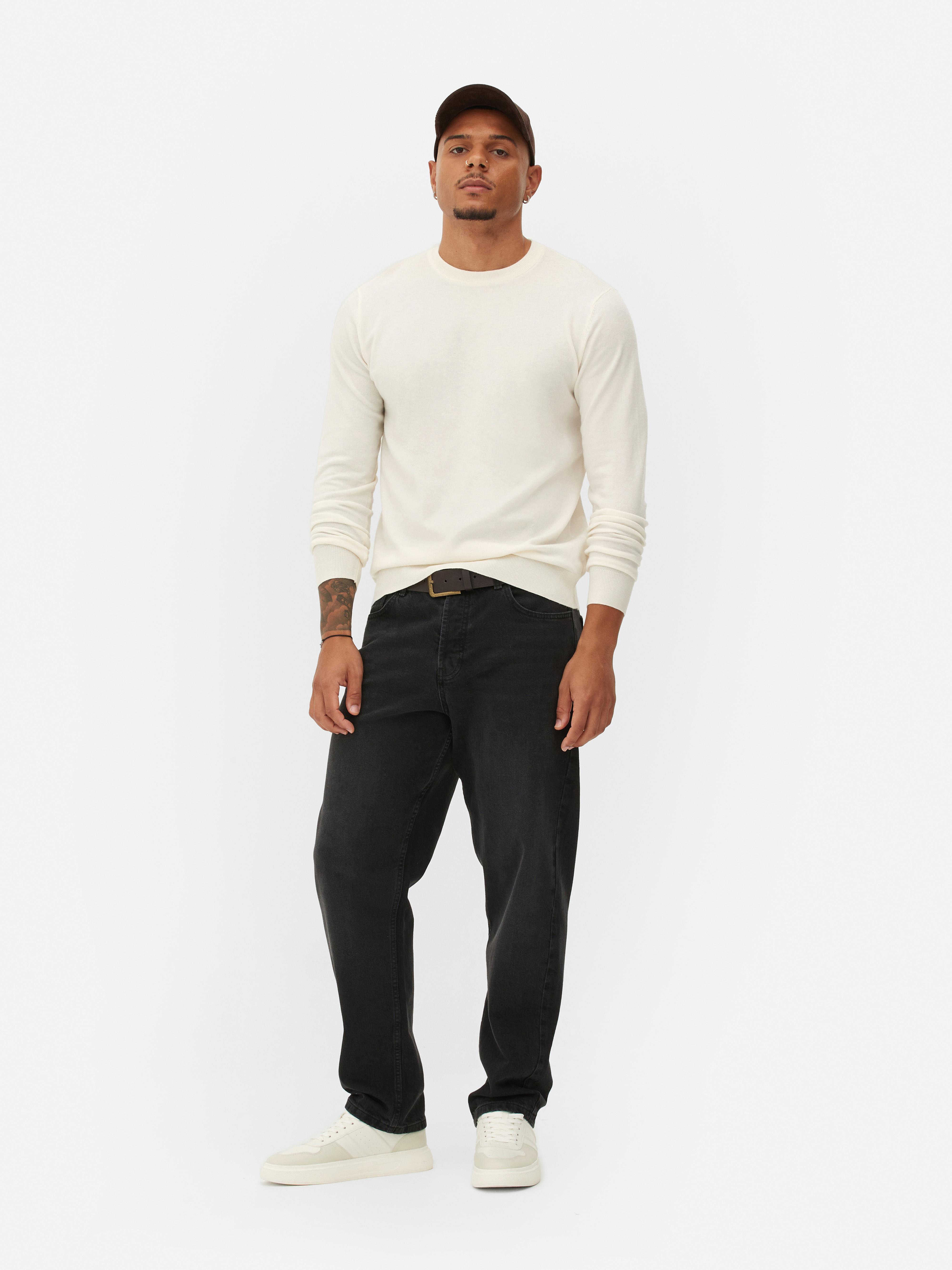 Mens Ecru Crew Neck Fine Knit Jumper | Primark