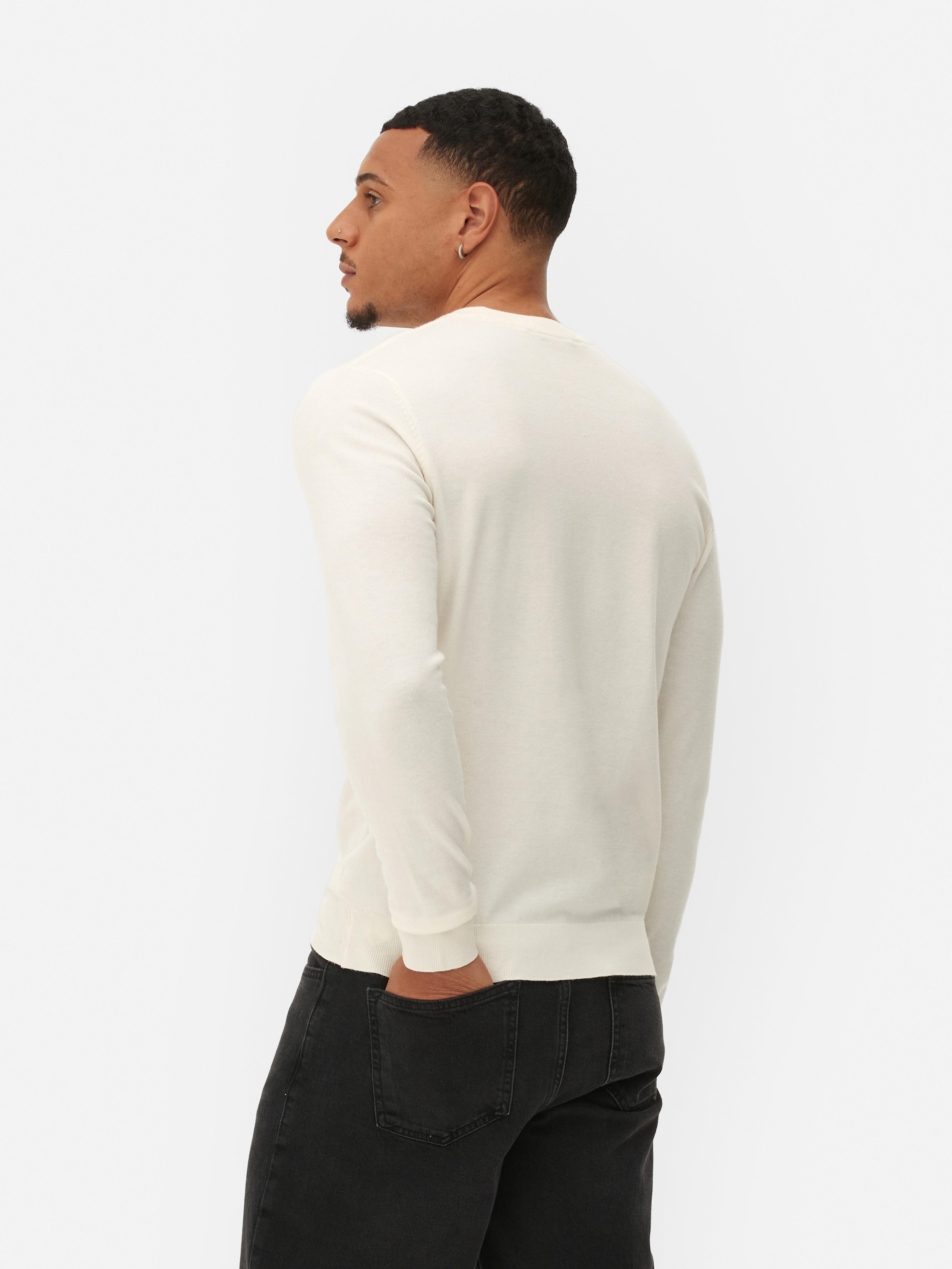 Mens Ecru Crew Neck Fine Knit Jumper | Primark