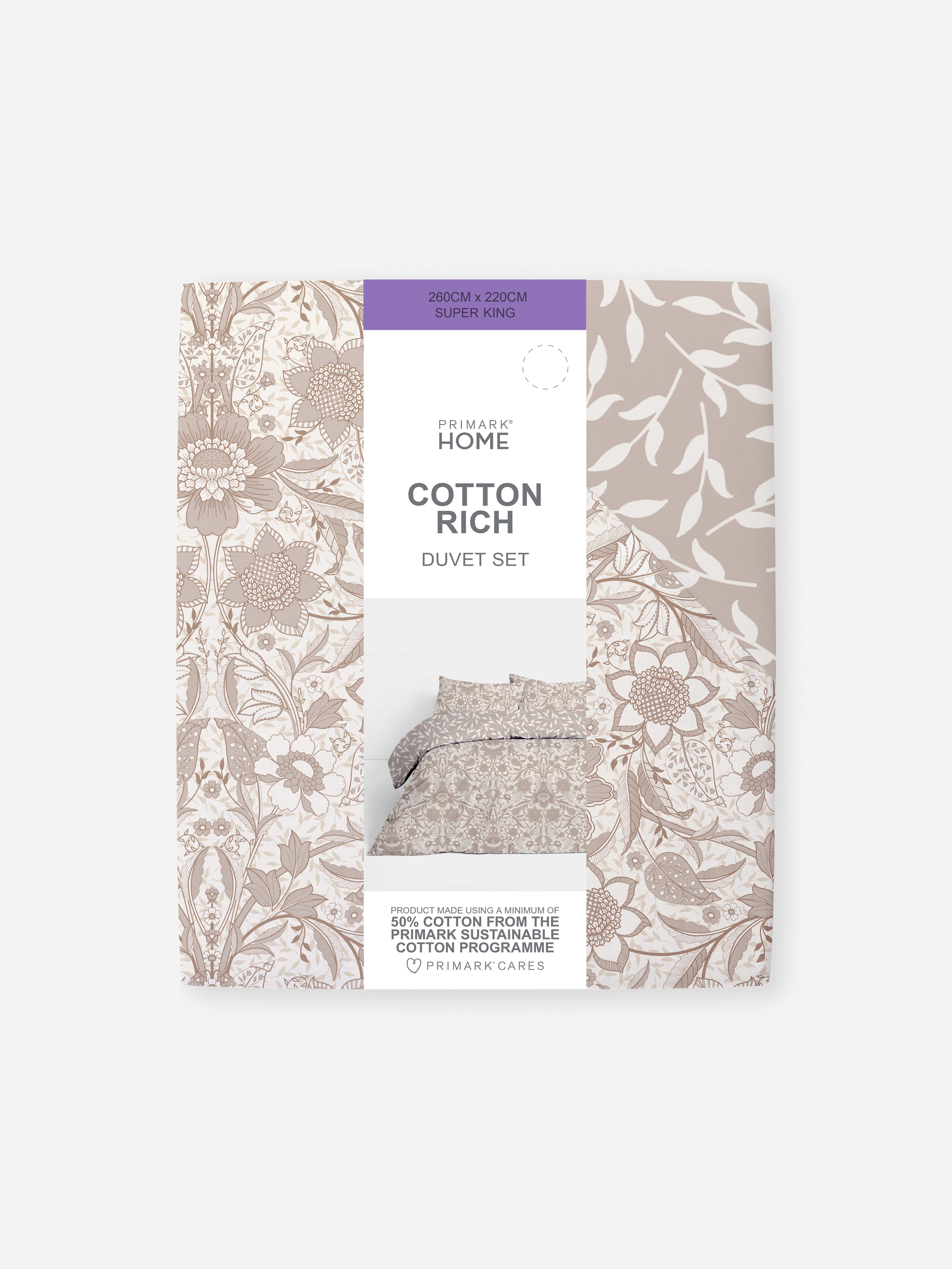 Natural Reversible Floral Super King Duvet Cover Set Primark