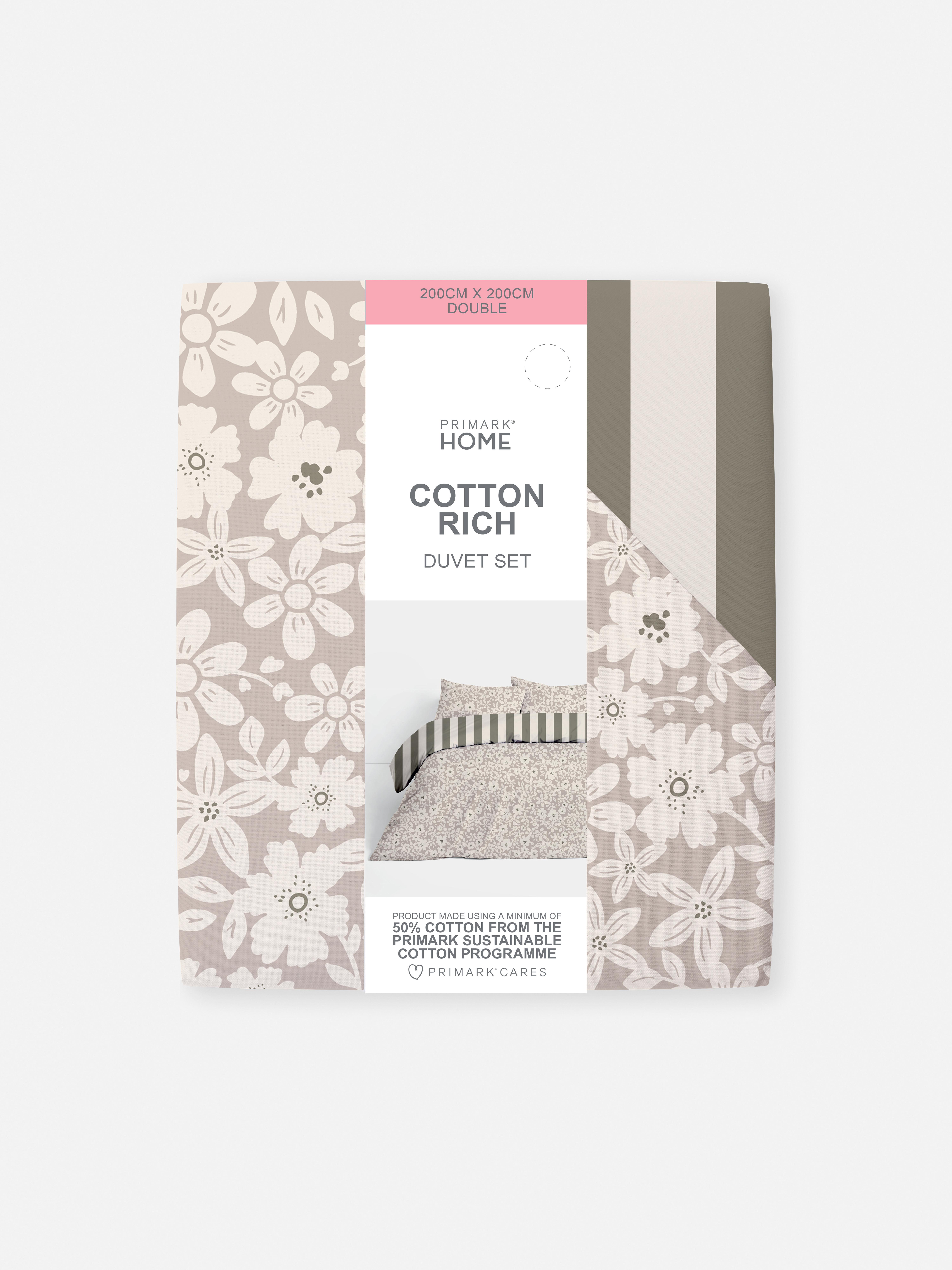 Natural Floral Stripe Reversible Double Duvet Cover Set Primark