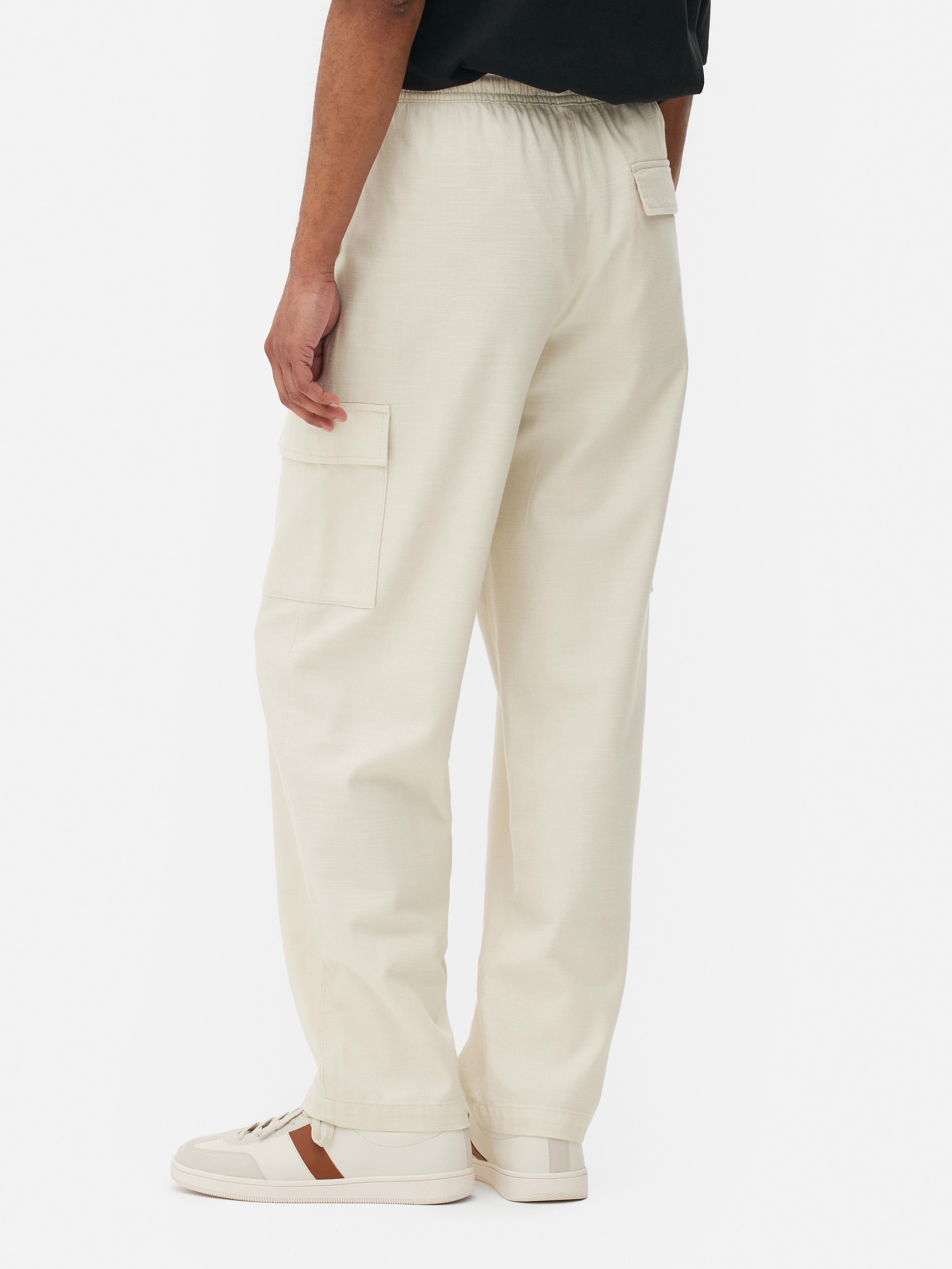 Men's Ivory Drawstring Cargo Pants Primark