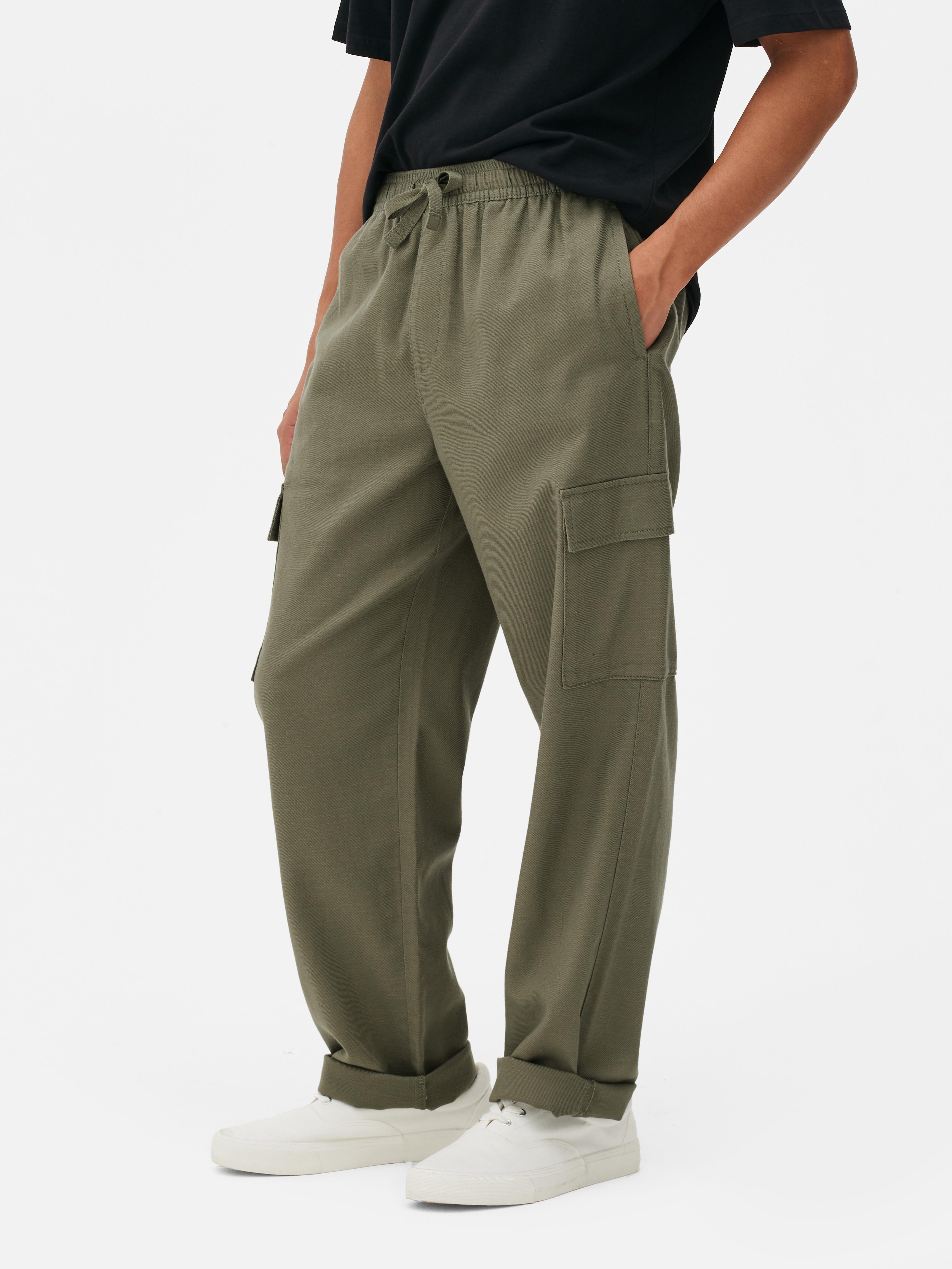 Men's Olive Drawstring Cargo Pants Primark