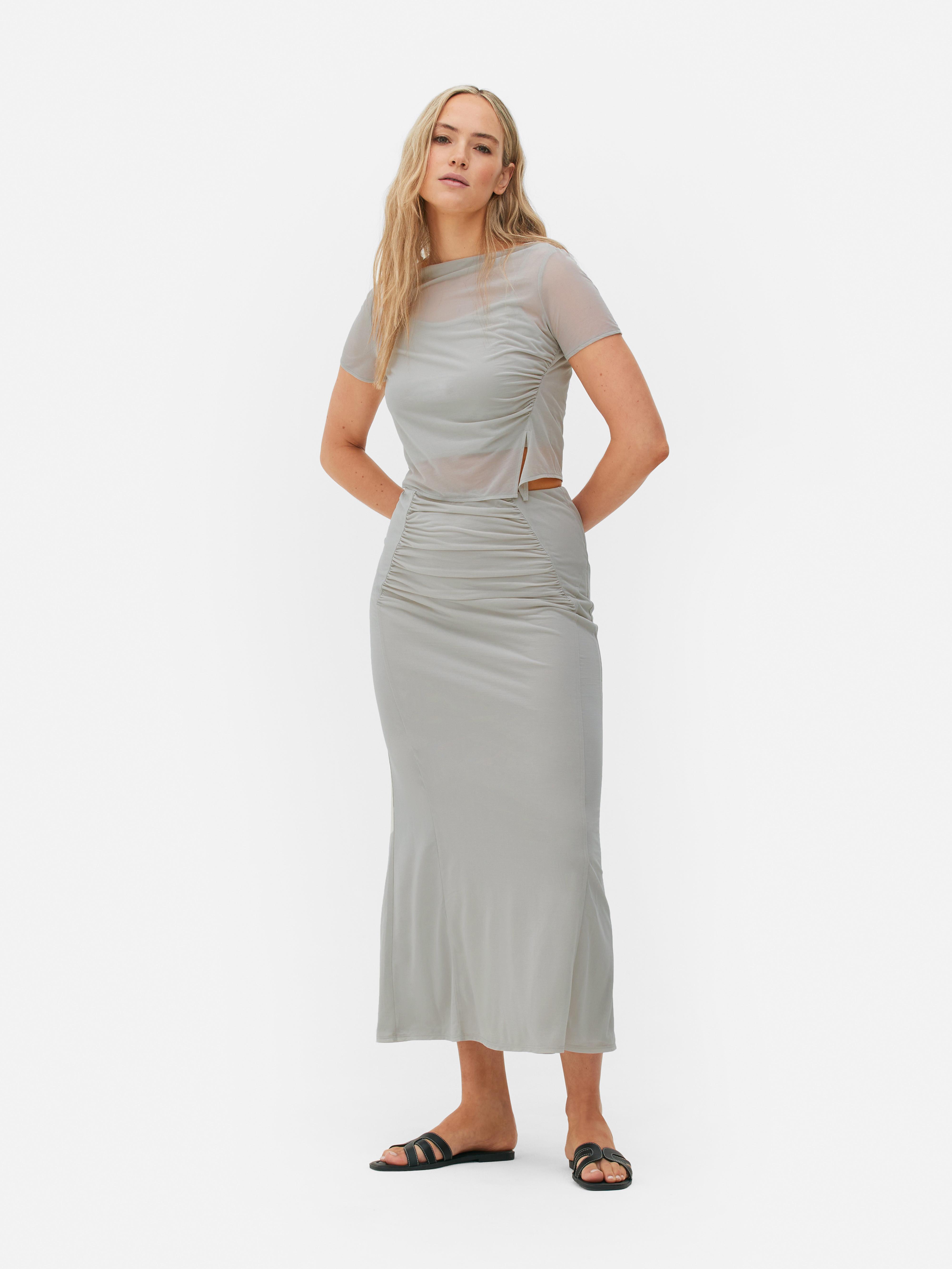 Womens Grey CoOrd Mesh Overlay Midi Skirt Primark