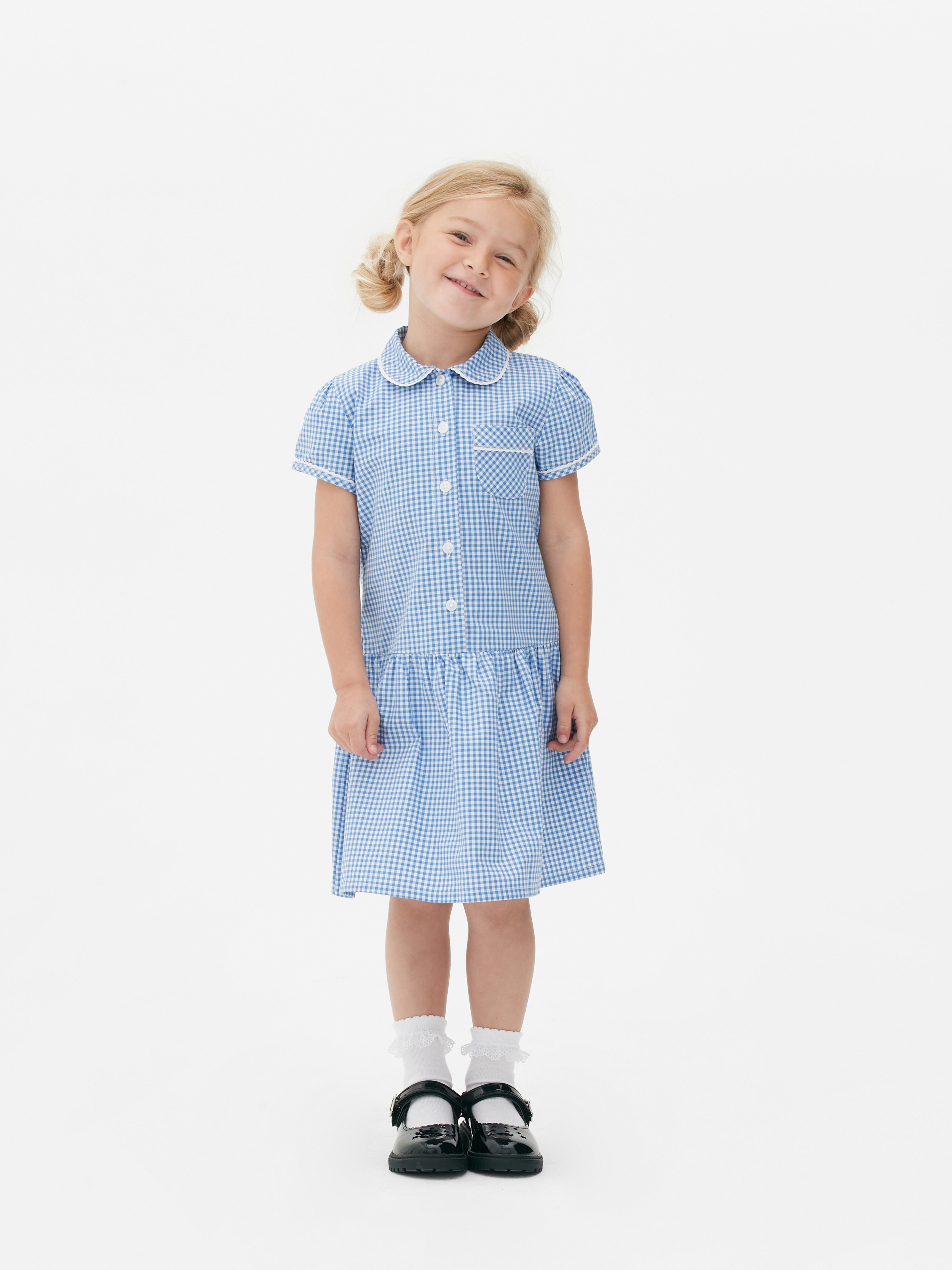 Girls blue gingham school dress hotsell