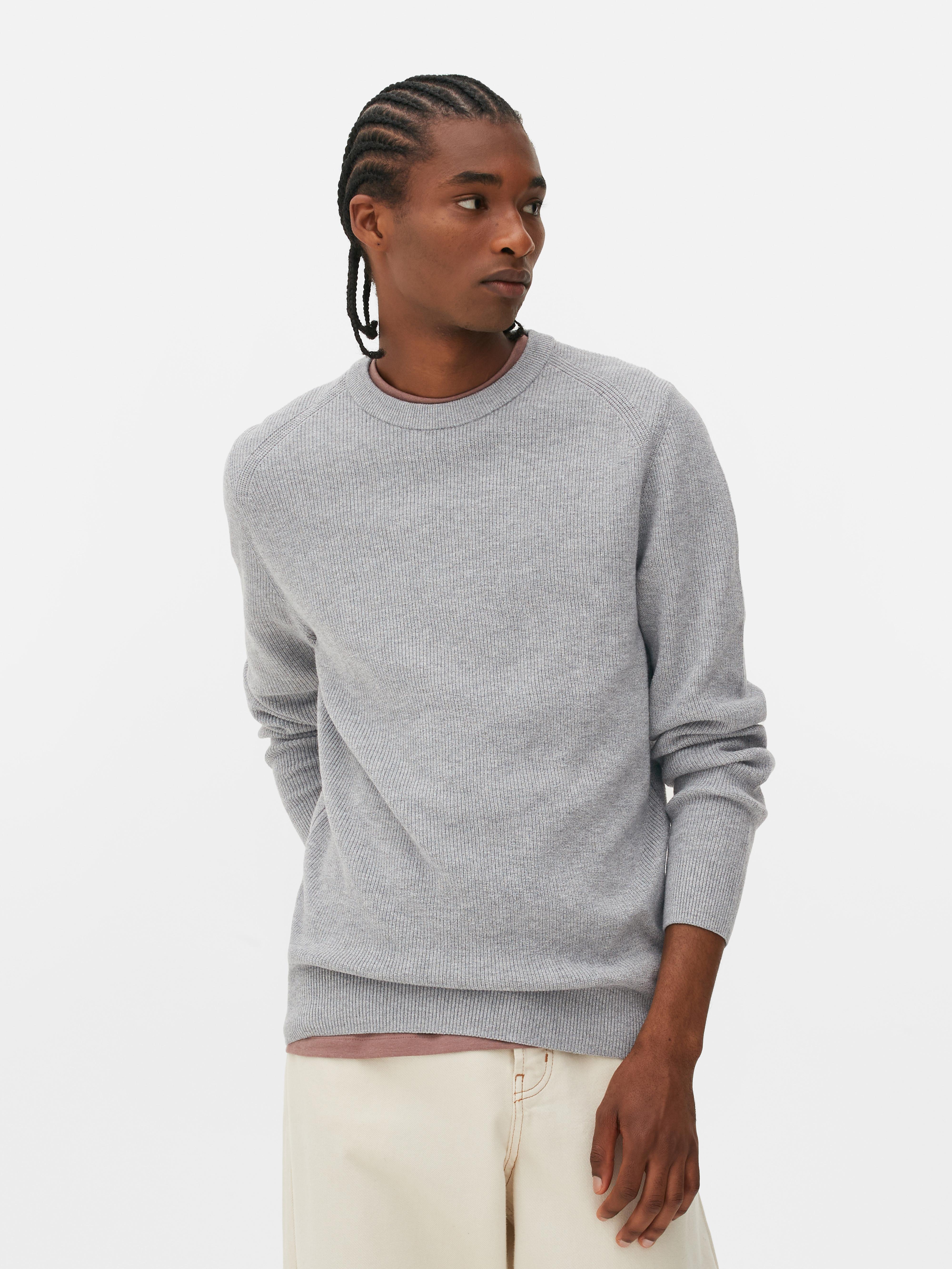 Men s Gray Ribbed Crew Neck Sweater Primark