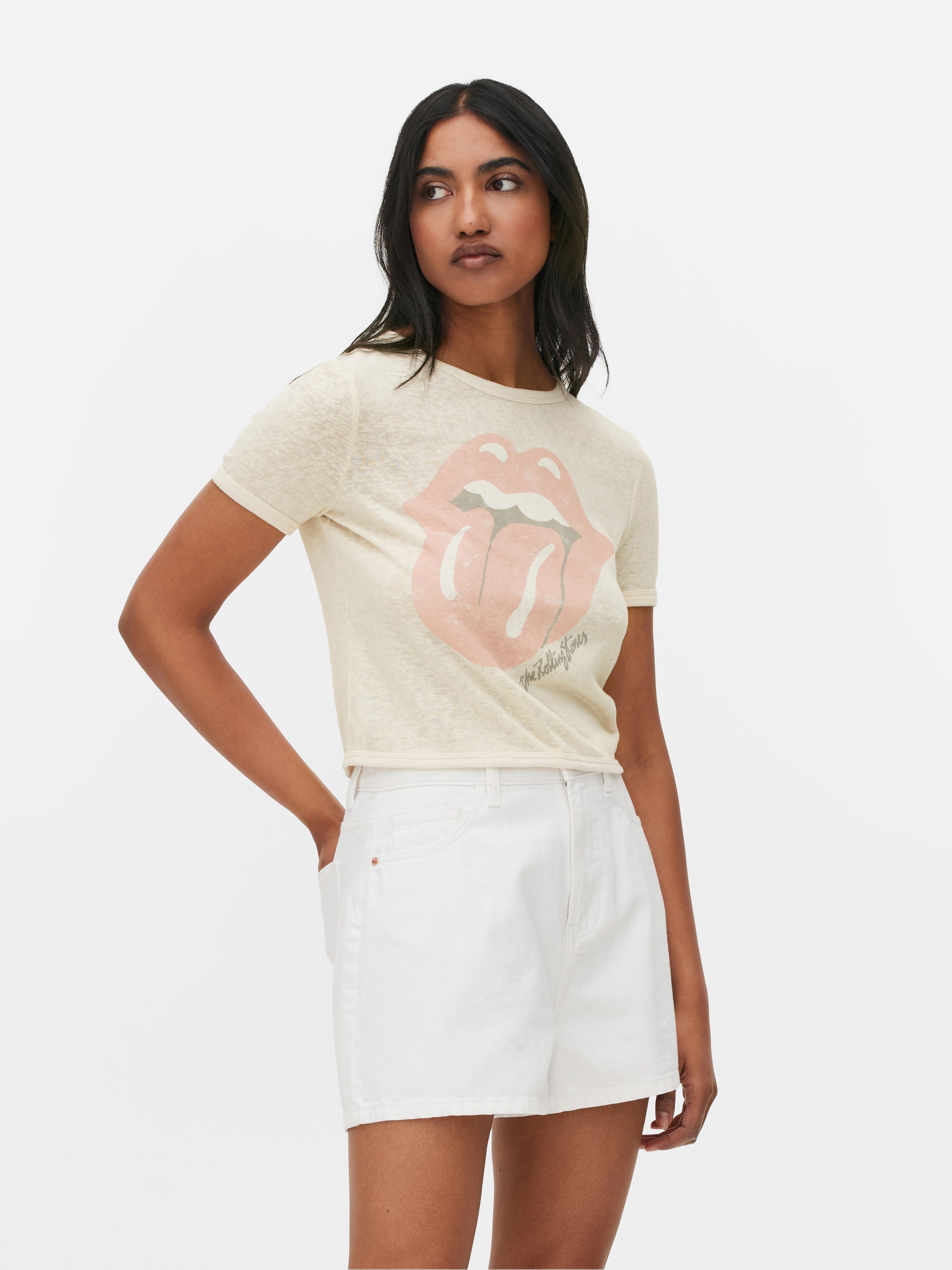 Womens Beige The Rolling Stones Logo Cropped T-Shirt | Primark