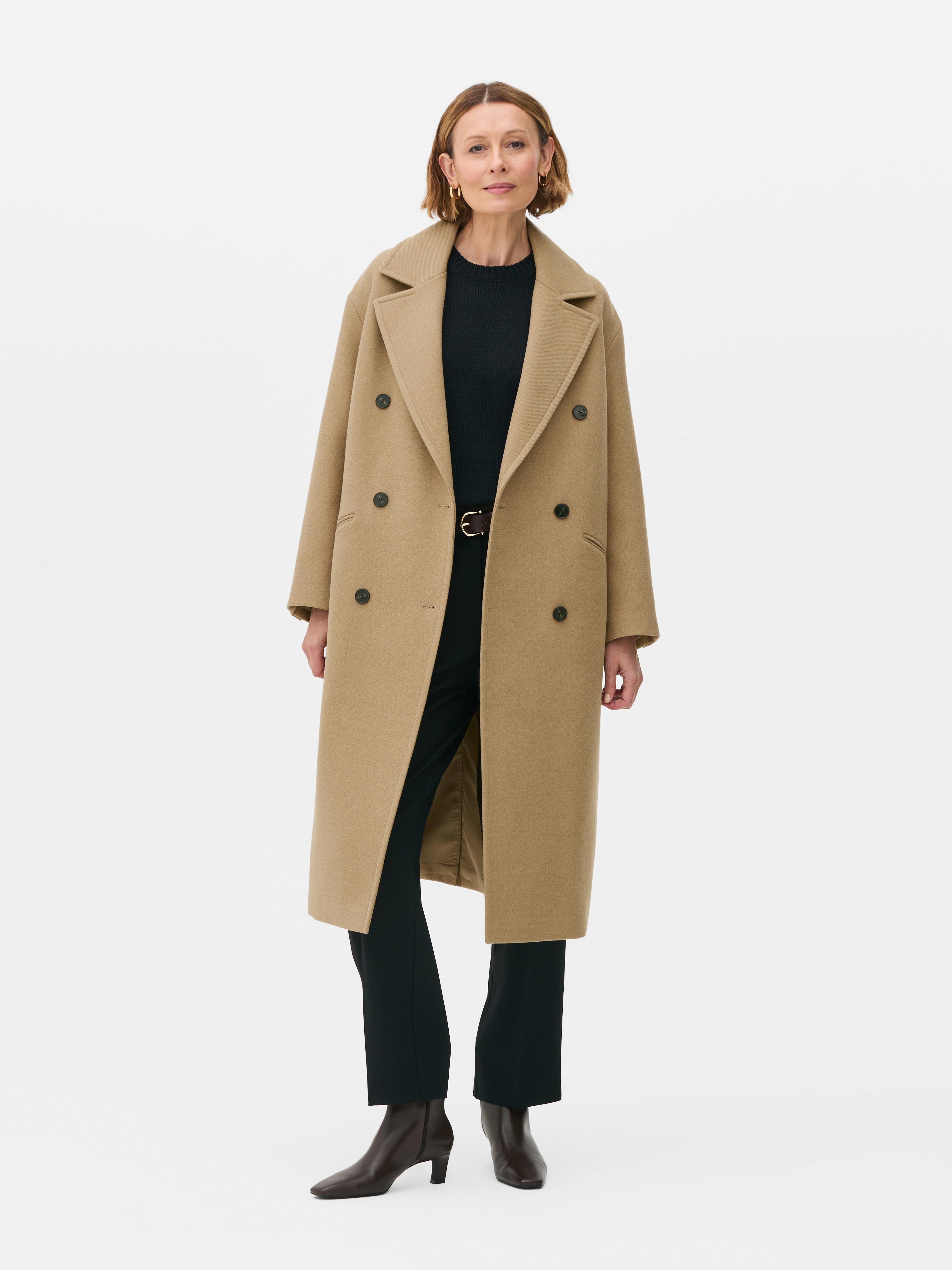 Manteau croise mi long Camel Femme Primark