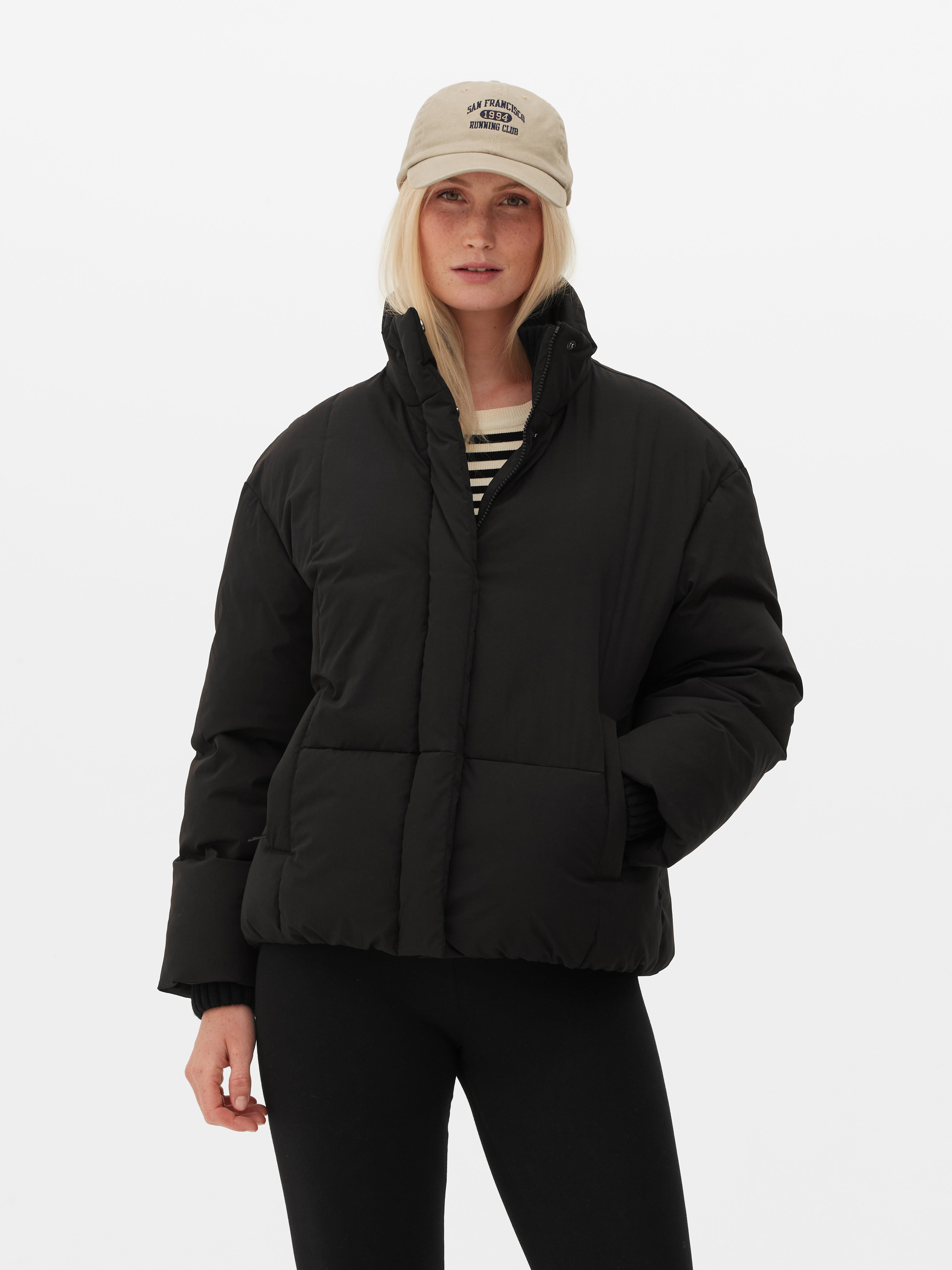 Womens Black Funnel Neck Puffer Jacket Primark