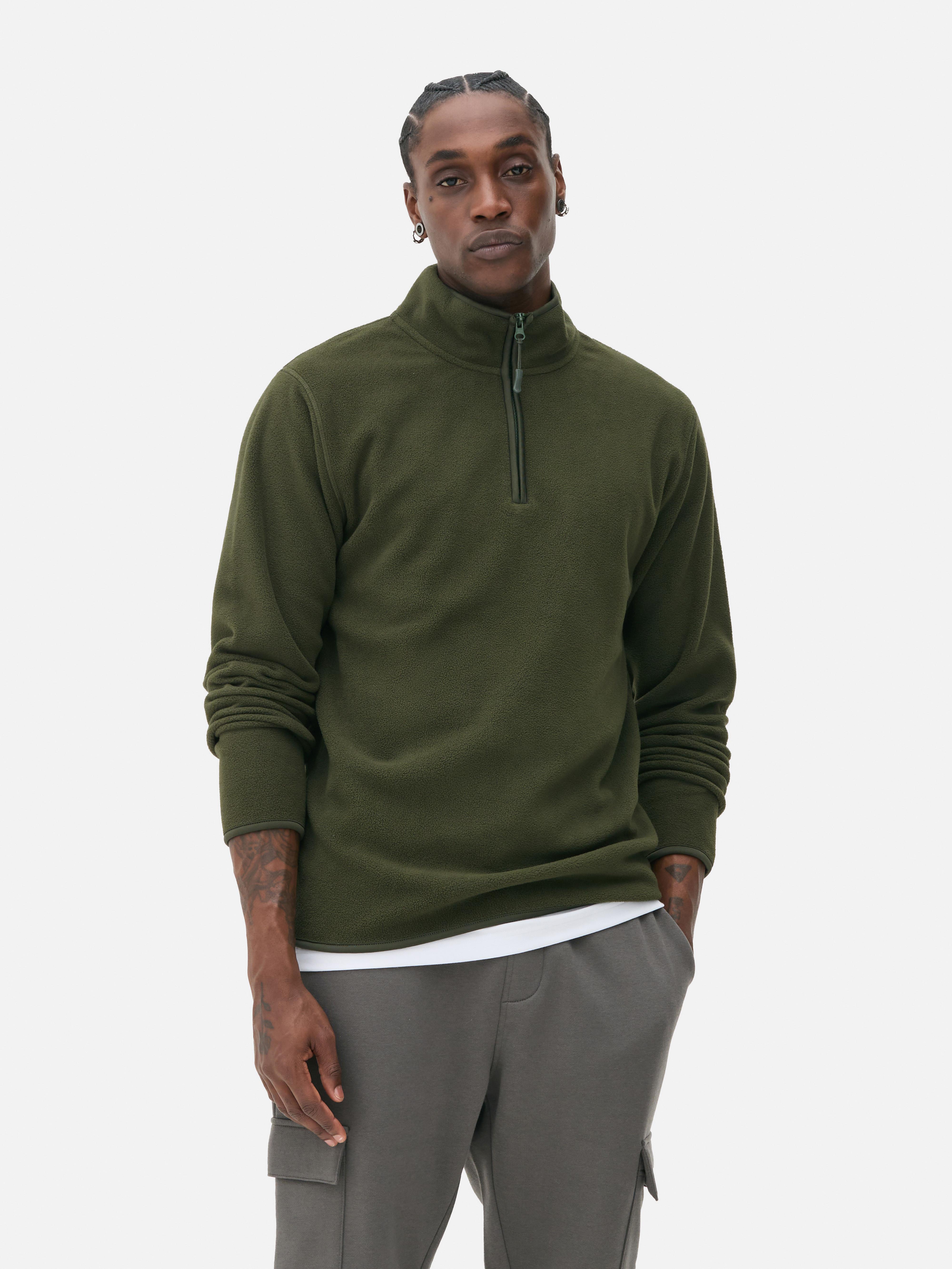 Men s Olive Half Zip Fleece Pullover Primark