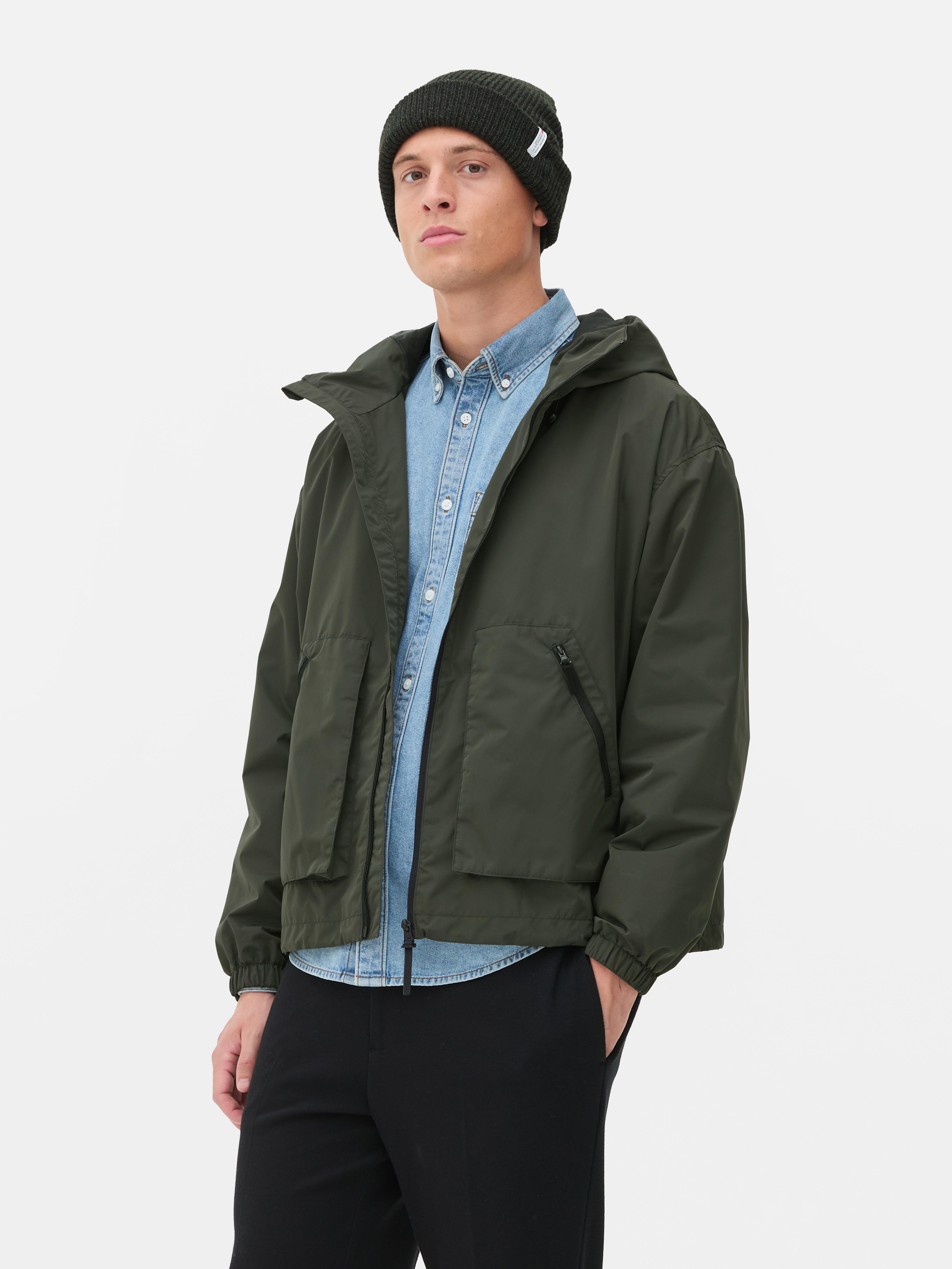 Men s Green Hooded Windbreaker Jacket Primark