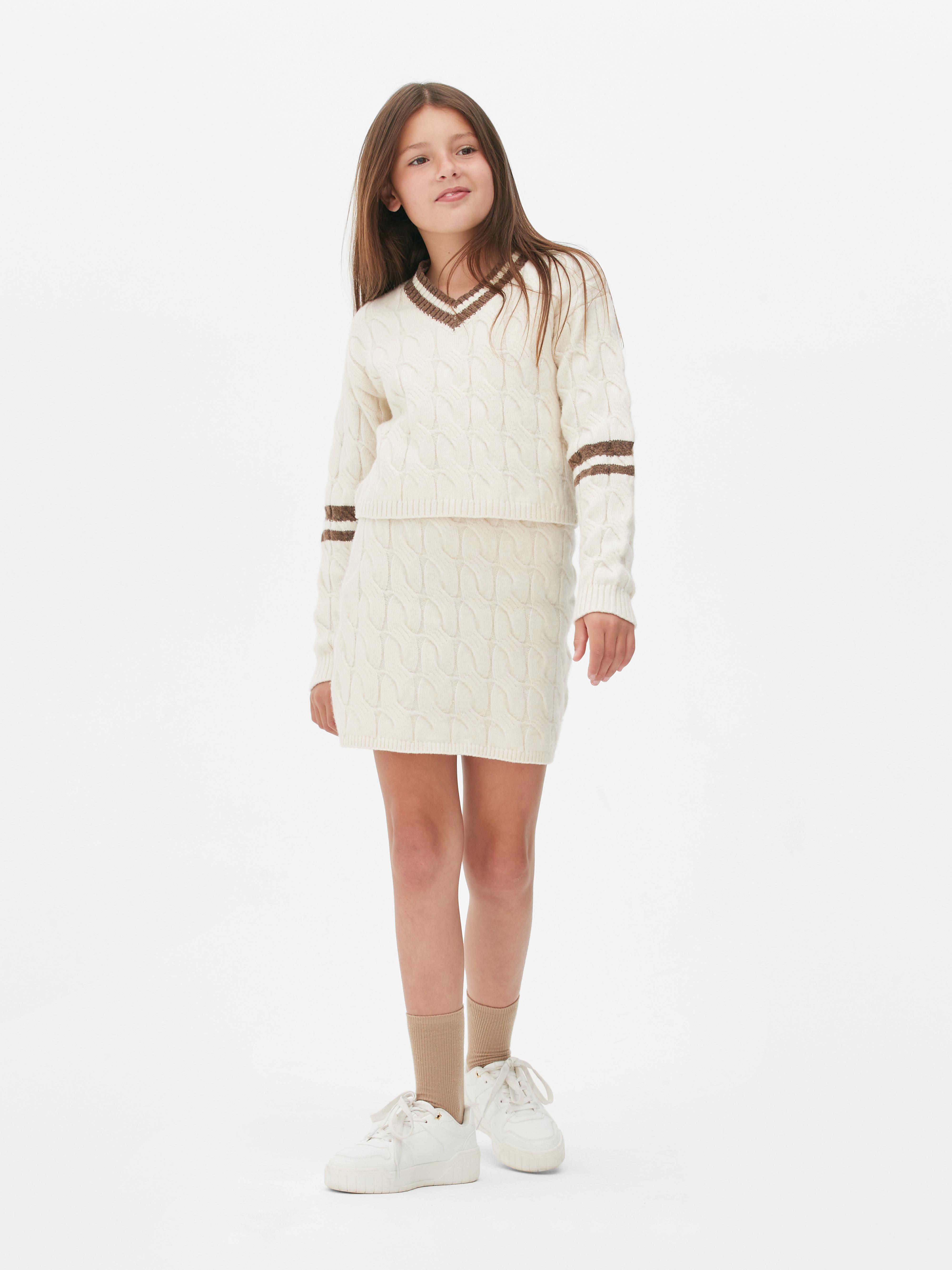 Girls Ecru Co ord Cable Knit Jumper and Skirt Set Primark