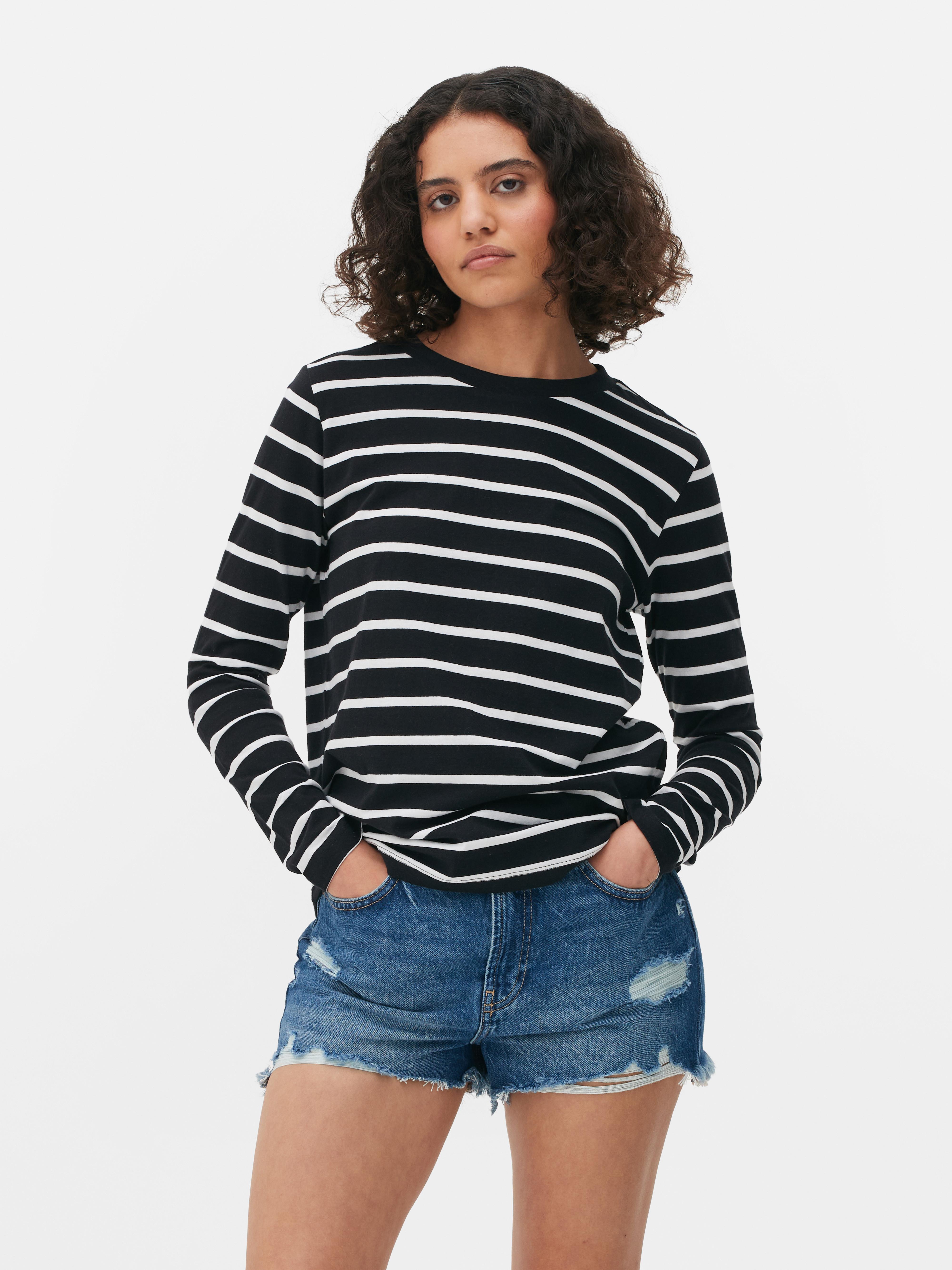 Camiseta de manga larga a rayas Negro Blanco Mujer Primark