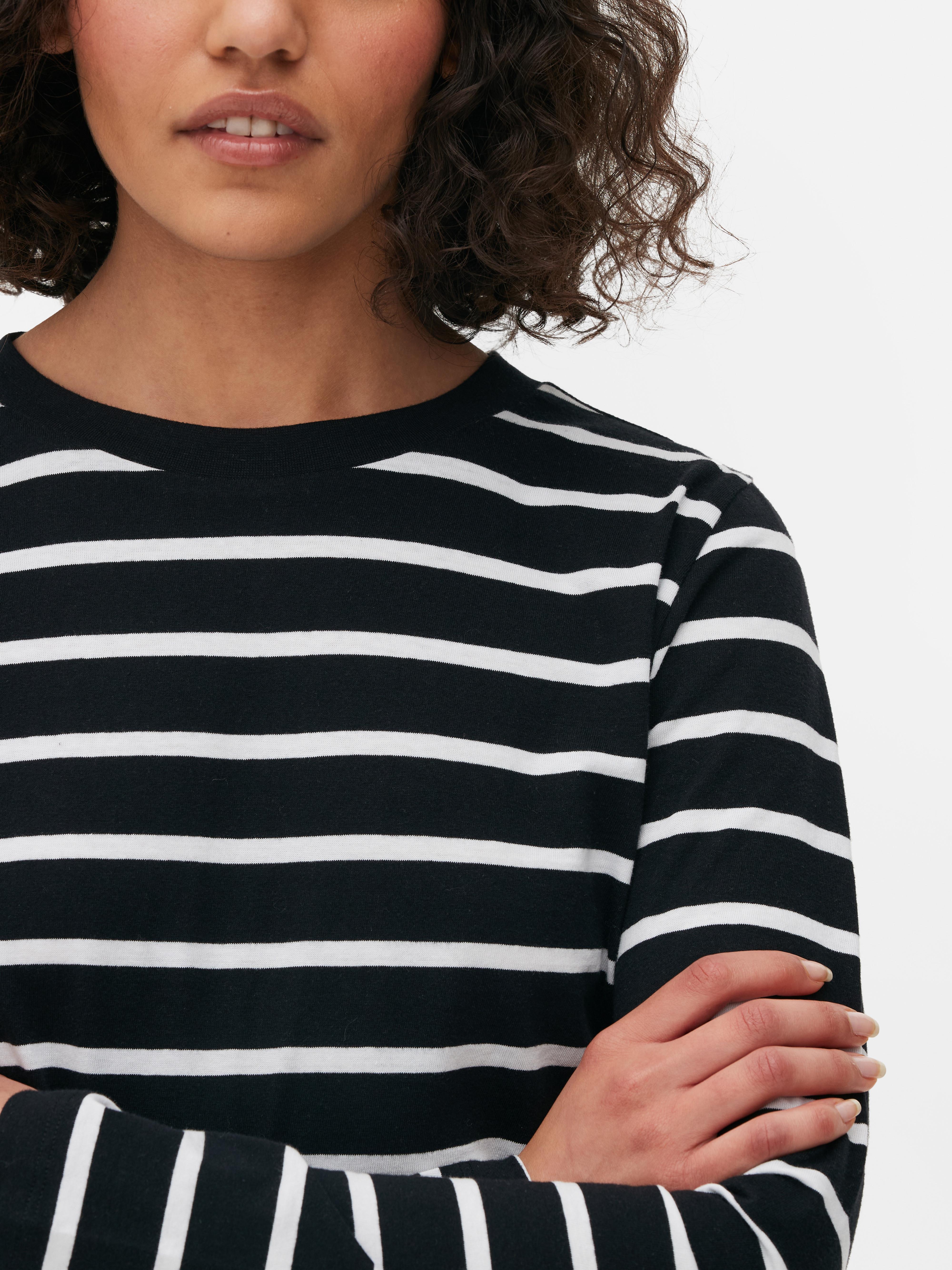 Camiseta de manga larga a rayas Negro Blanco Mujer Primark