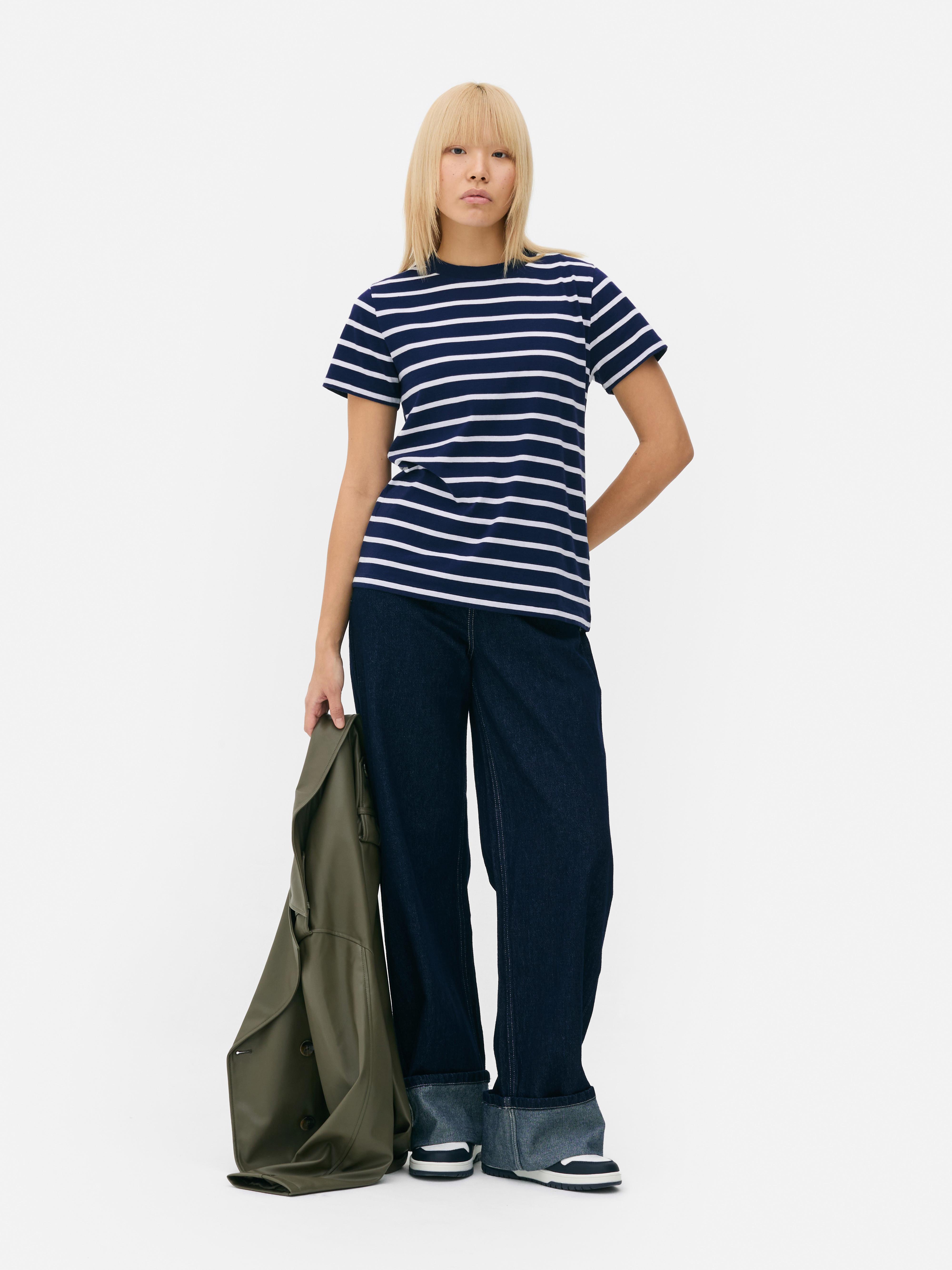 T-shirt gola redonda riscas