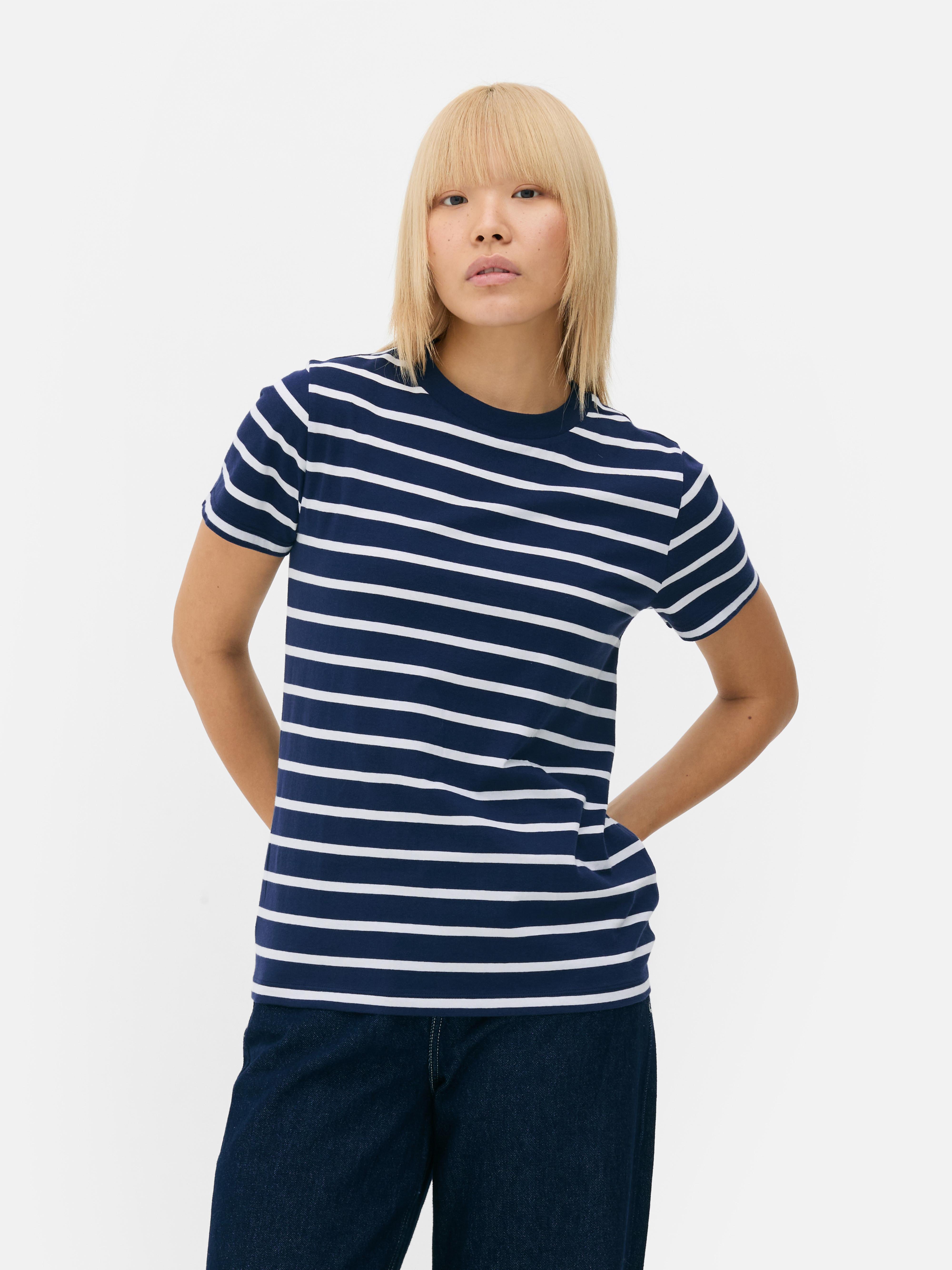 T-shirt gola redonda riscas