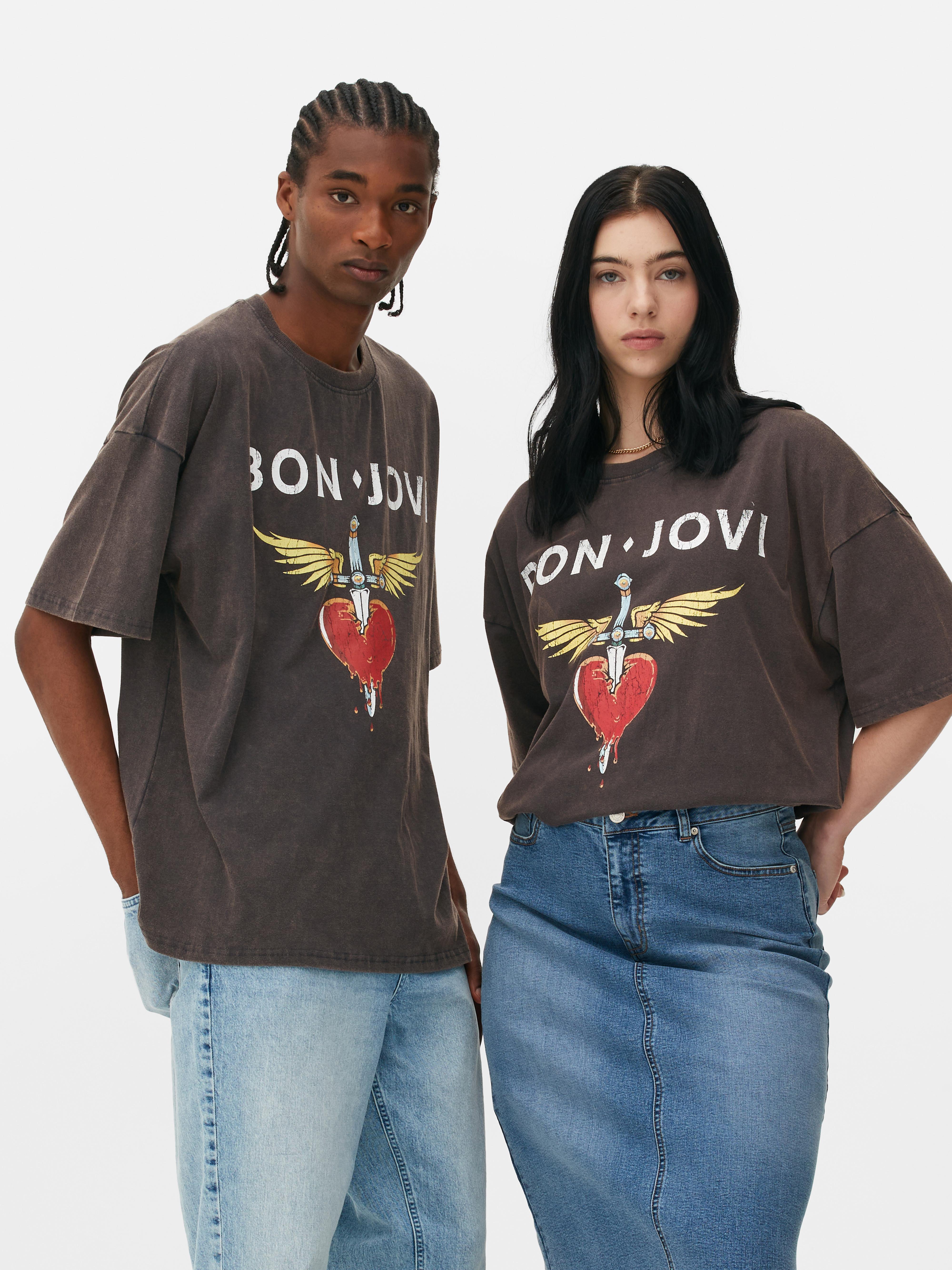 Mens Womens Unisex Charcoal Bon Jovi Oversized T Shirt Primark