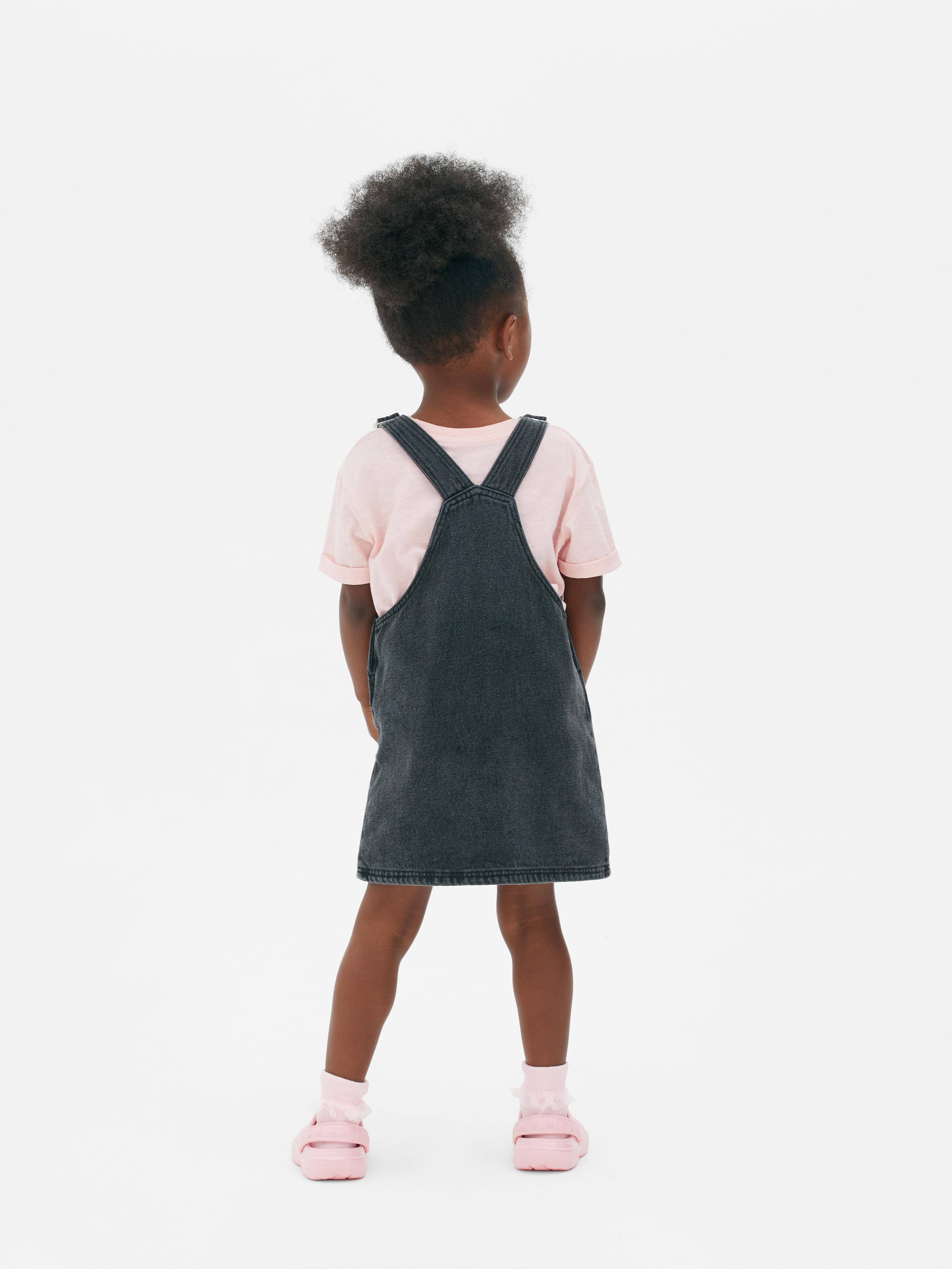 Girls Charcoal Barbie Denim Pinafore Dress Primark