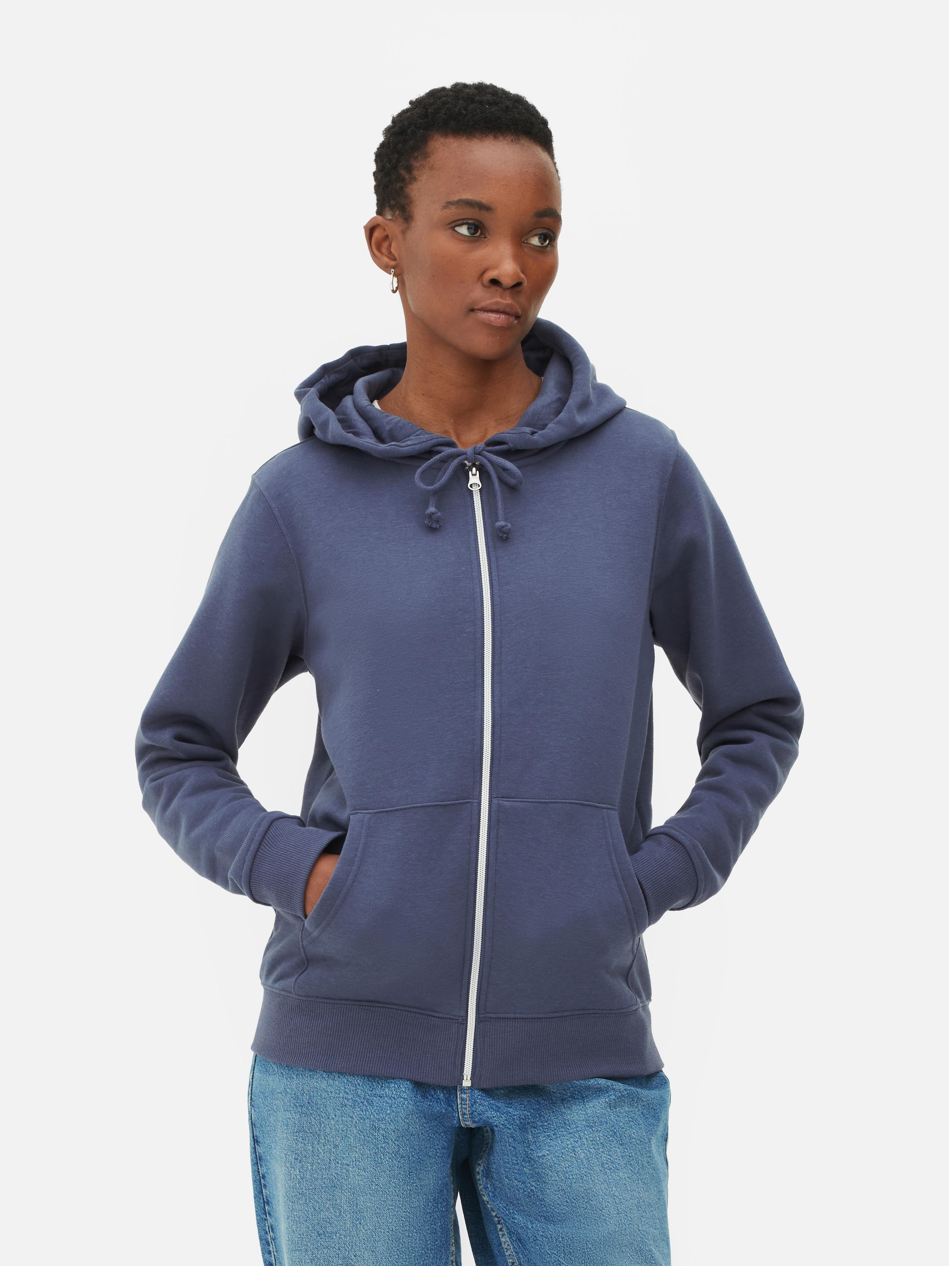 Blue zip up hoodie womens sale