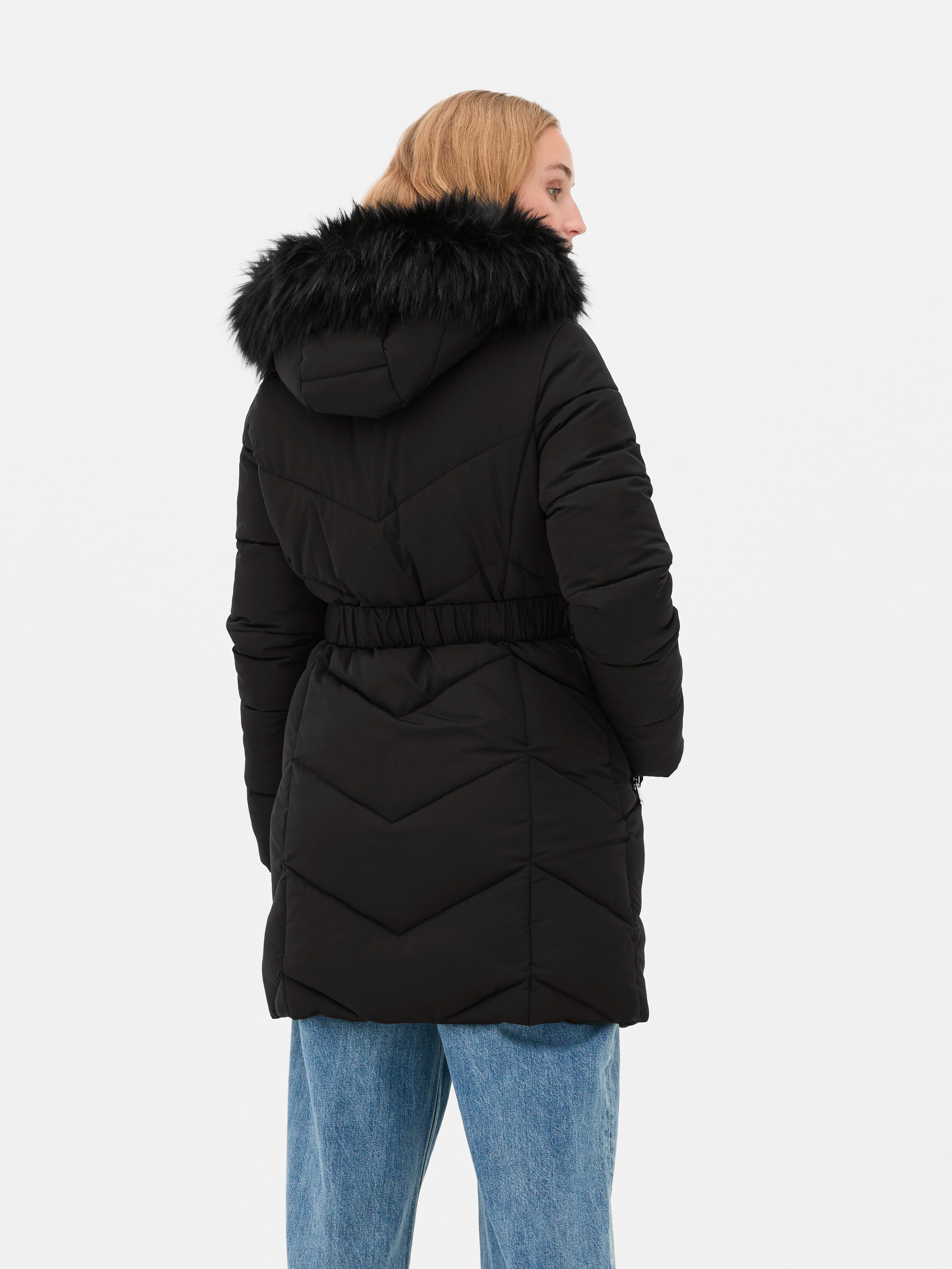 Womens Black Hooded Quilted Jacket Primark