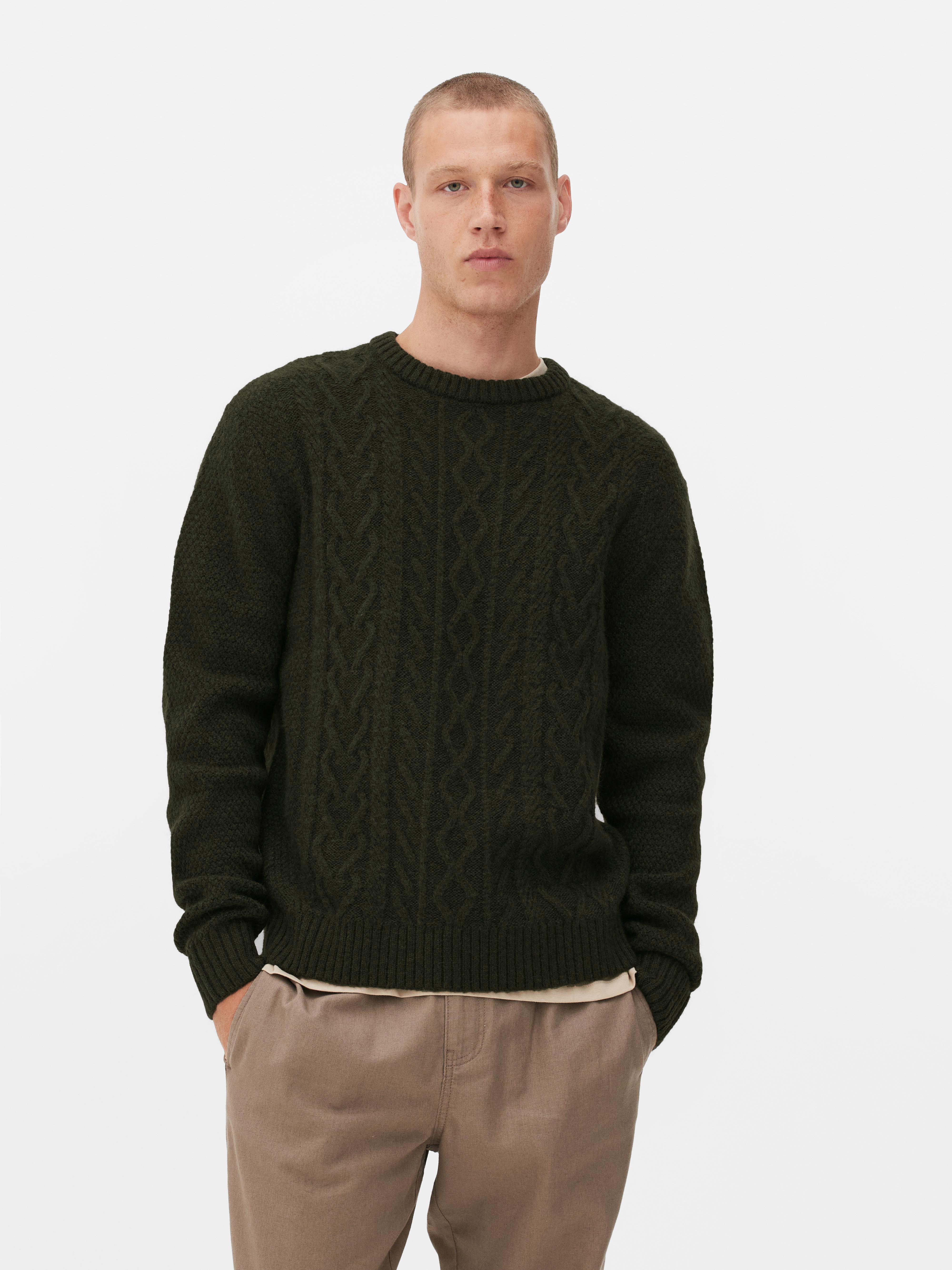 JMIERR Herren Pullover Zopfmuster - Grobe Strickpullover Mit 1/4 Knöpfe Winter