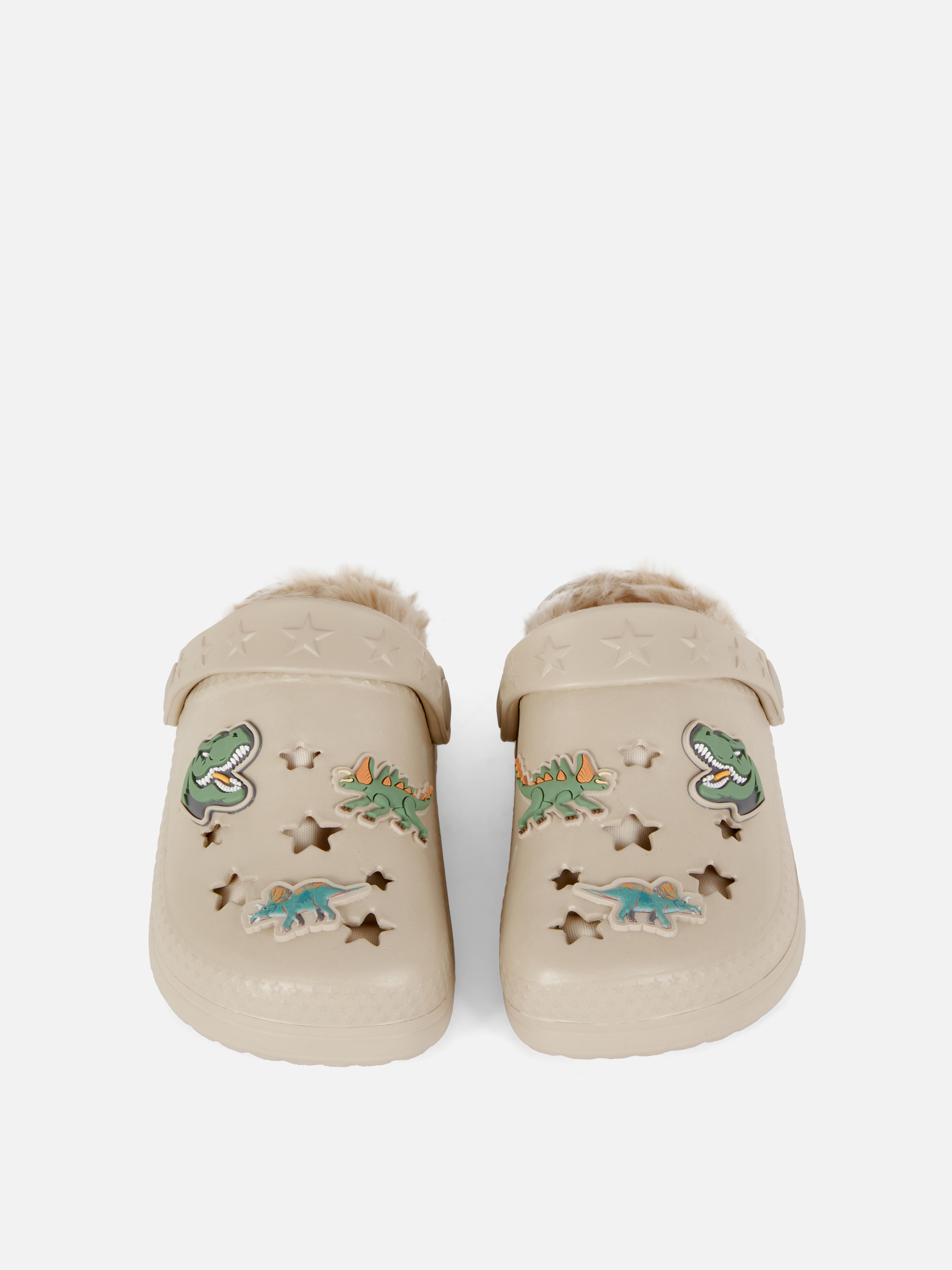 Boys Multi Dinosaur Faux Fur Lined Clogs Primark