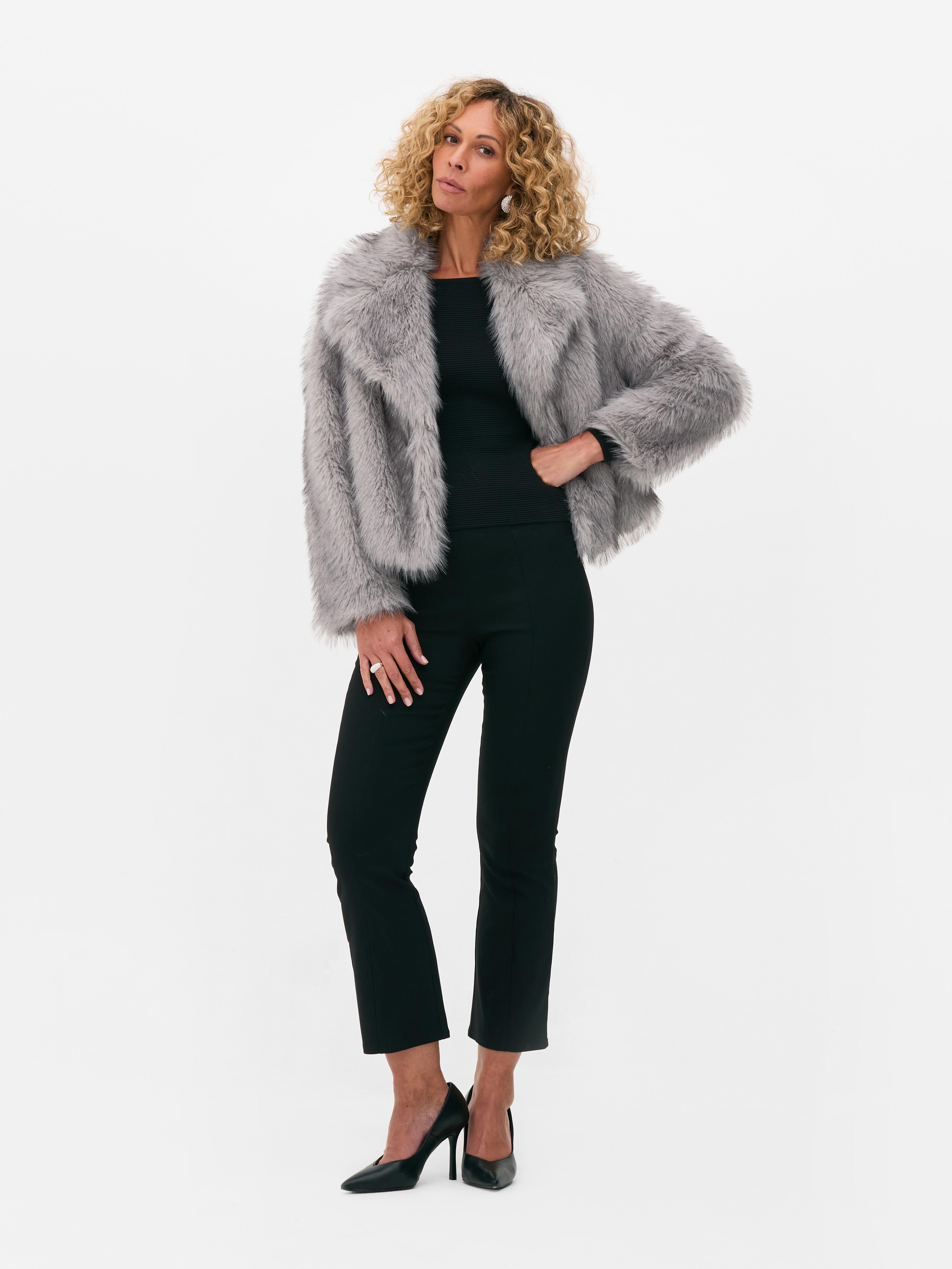 Women s Gray Rita Ora Faux Fur Jacket Primark