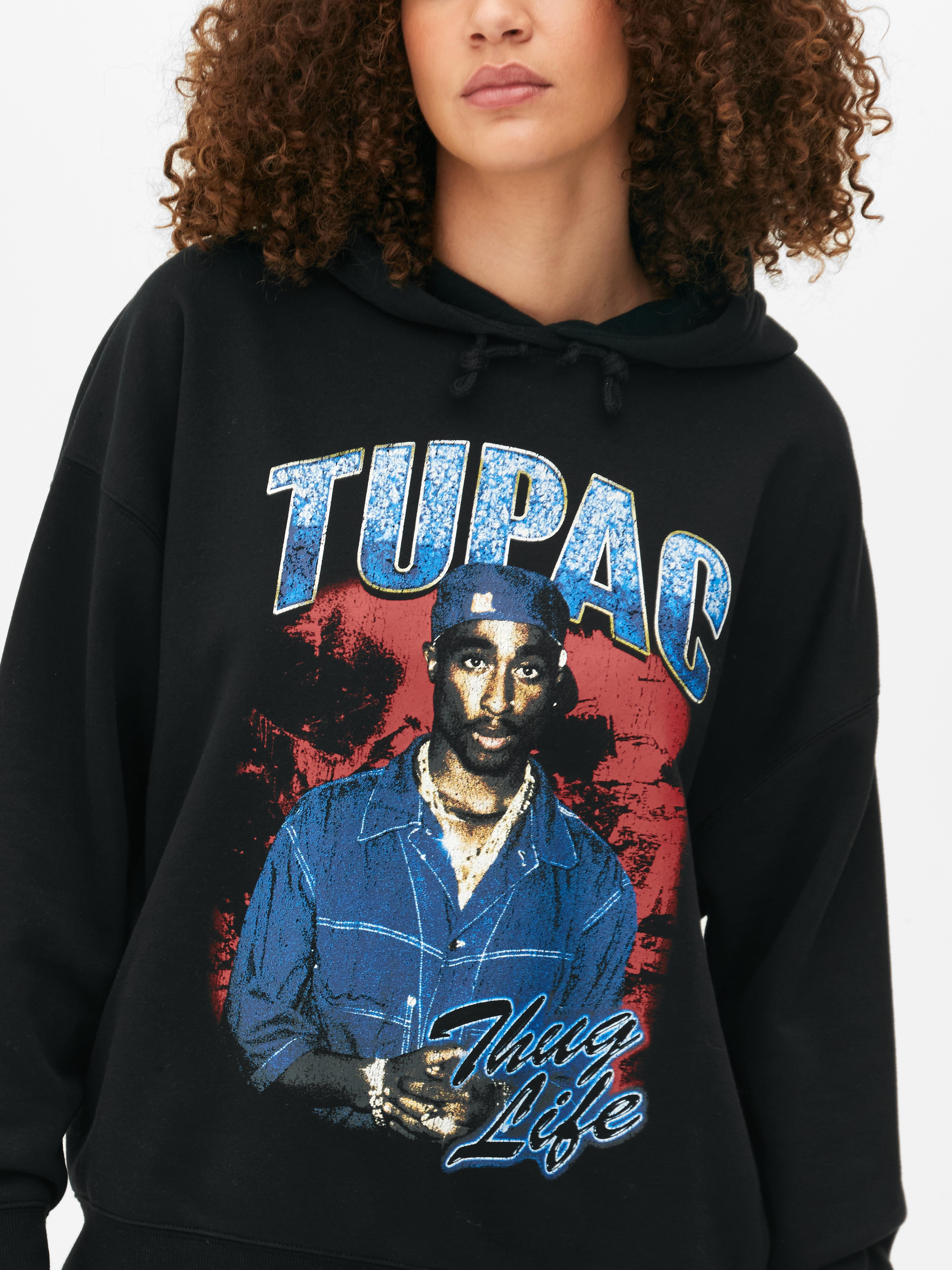 Womens Black Tupac Graphic Hoodie Primark