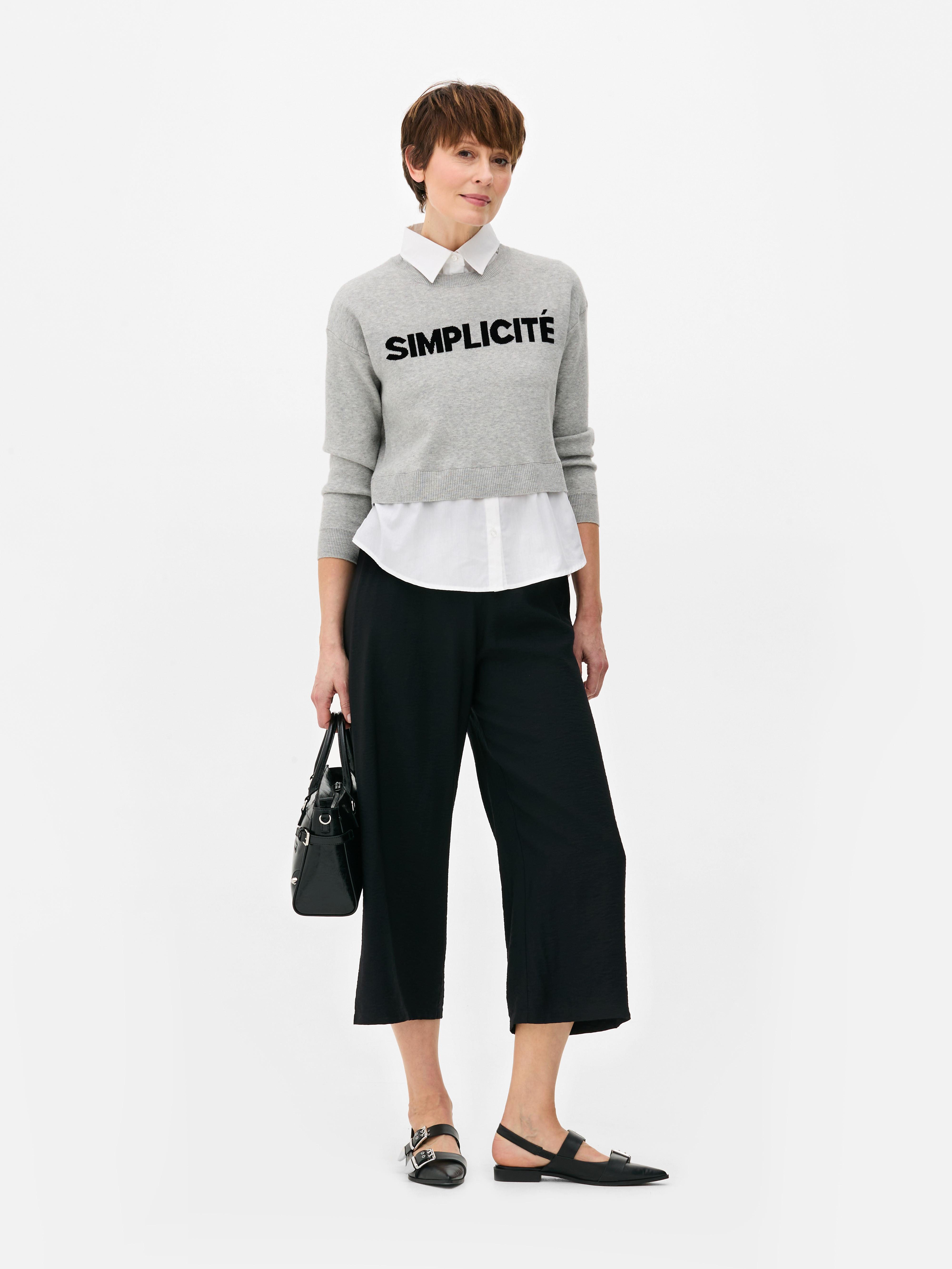 Womens Grey Two in One Knitted Slogan Jumper and Shirt Primark