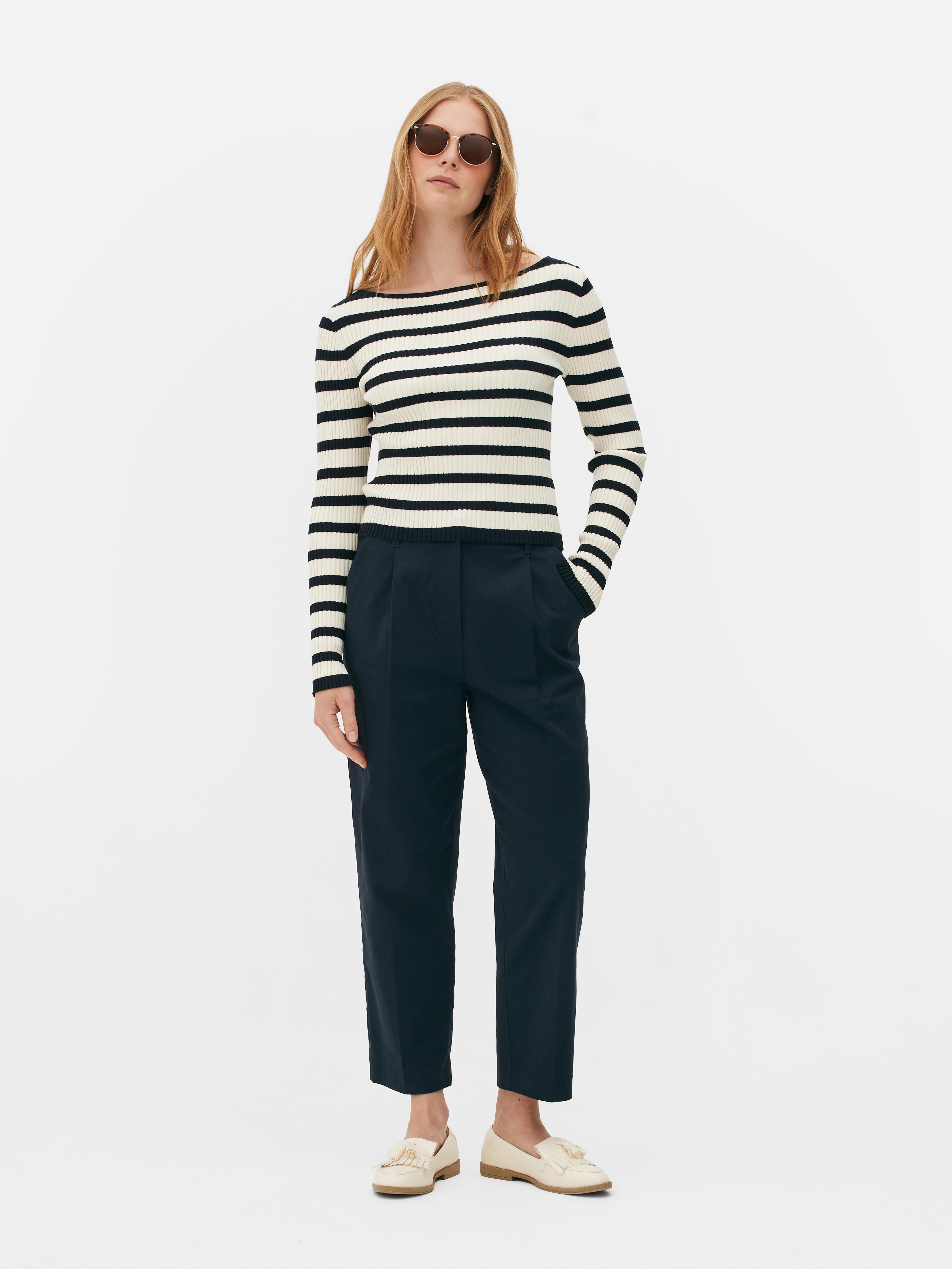 Geripptes Top mit U-Boot-Ausschnitt - Marineblau - Damen | Primark