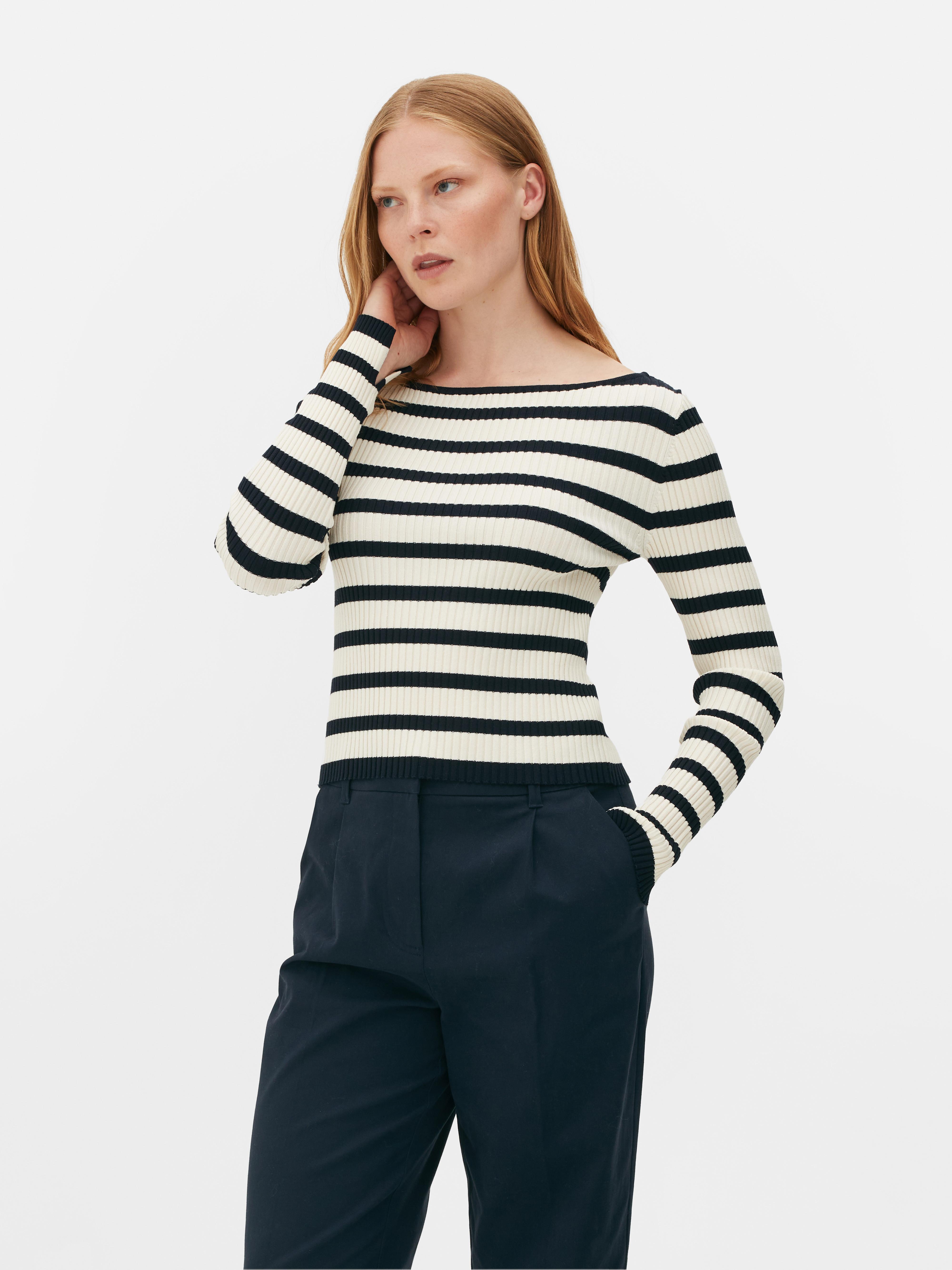Geripptes Top mit U-Boot-Ausschnitt - Marineblau - Damen | Primark