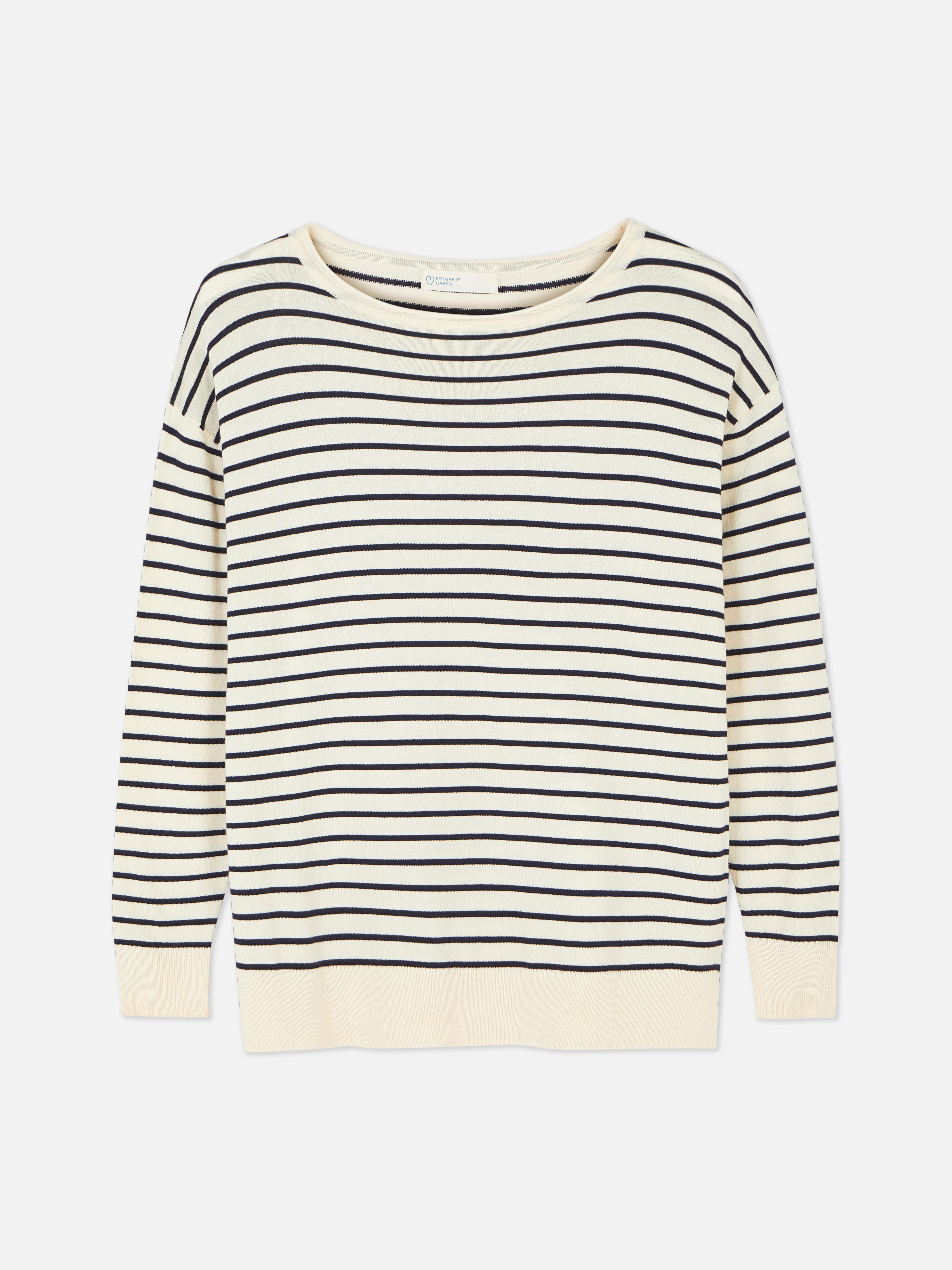 Gestreifter Feinstrickpullover mit U-Boot-Ausschnitt 