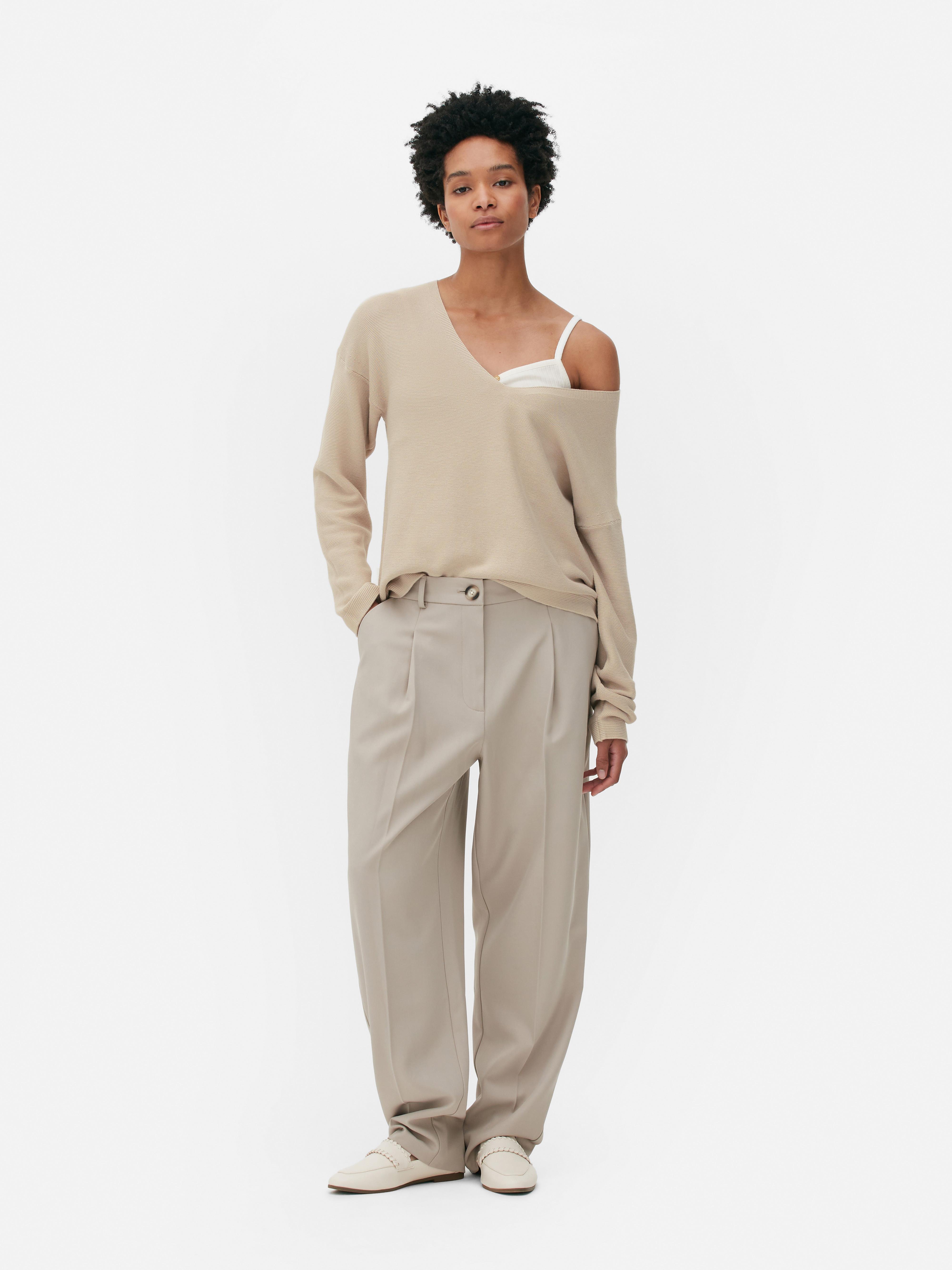 Langärmeliger Pullover mit U-Boot-Ausschnitt - Naturfarben - Damen 