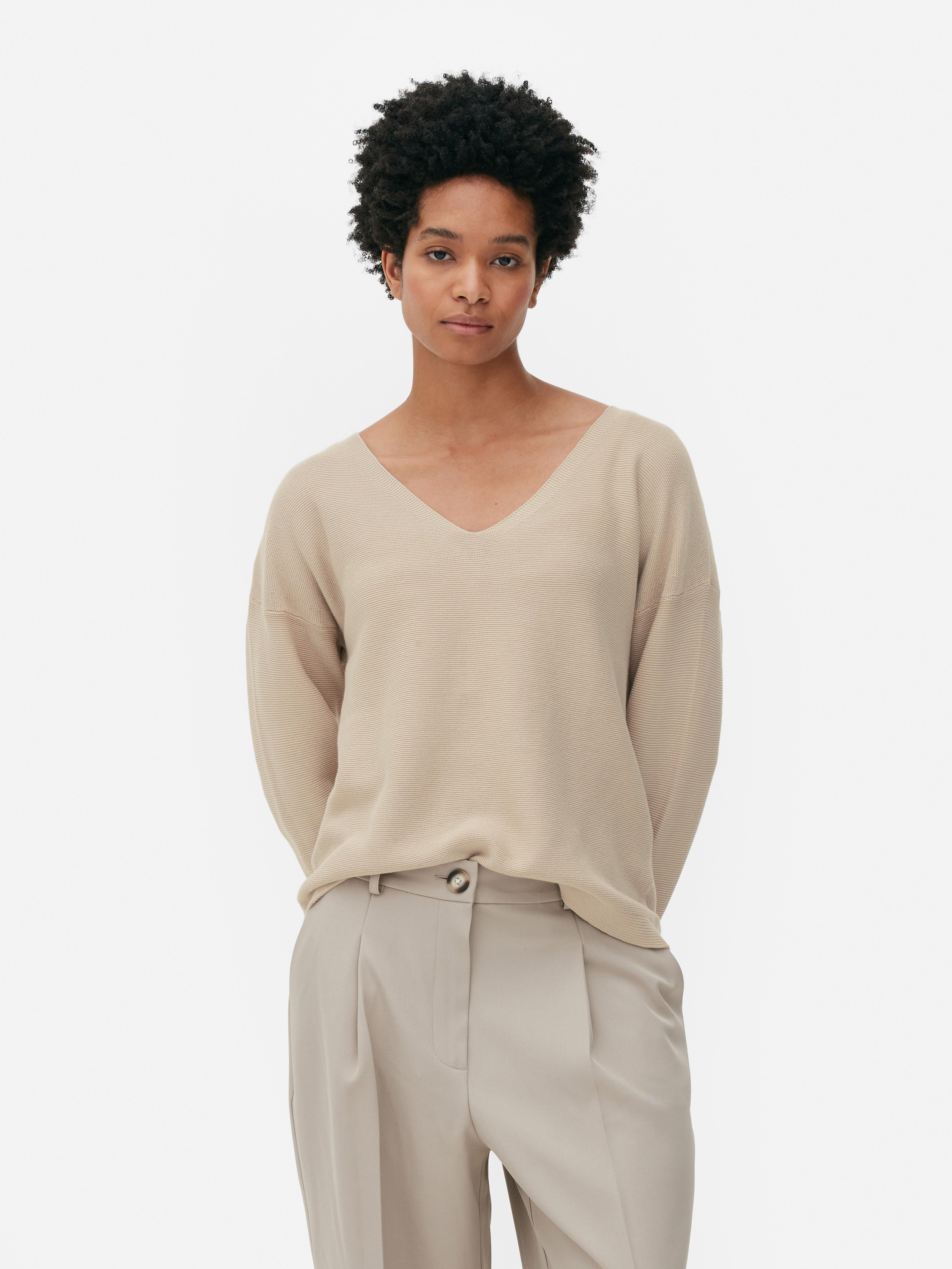 Langärmeliger Pullover mit U-Boot-Ausschnitt - Naturfarben - Damen 